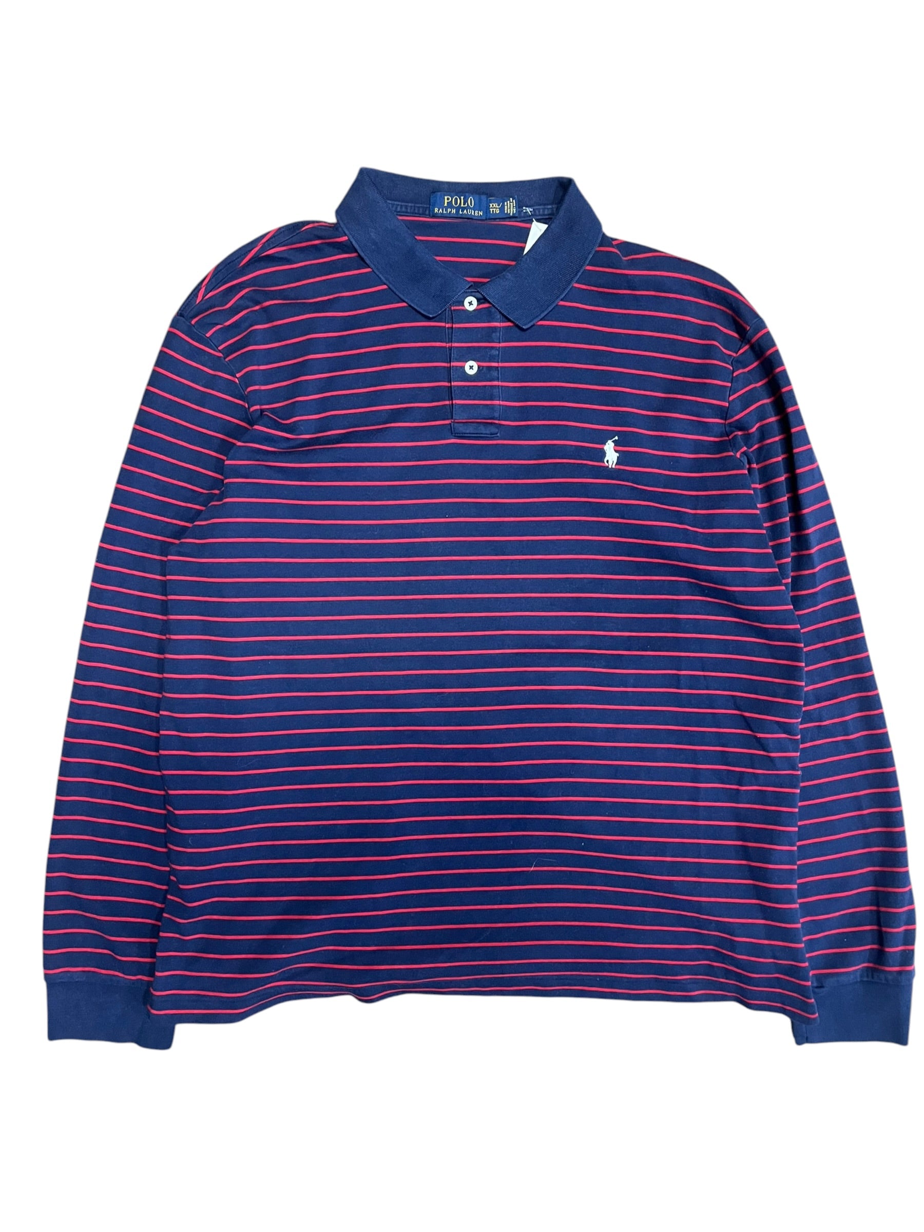 Vintage 2000s Red/Blue Striped Polo Long Sleeve 2XL