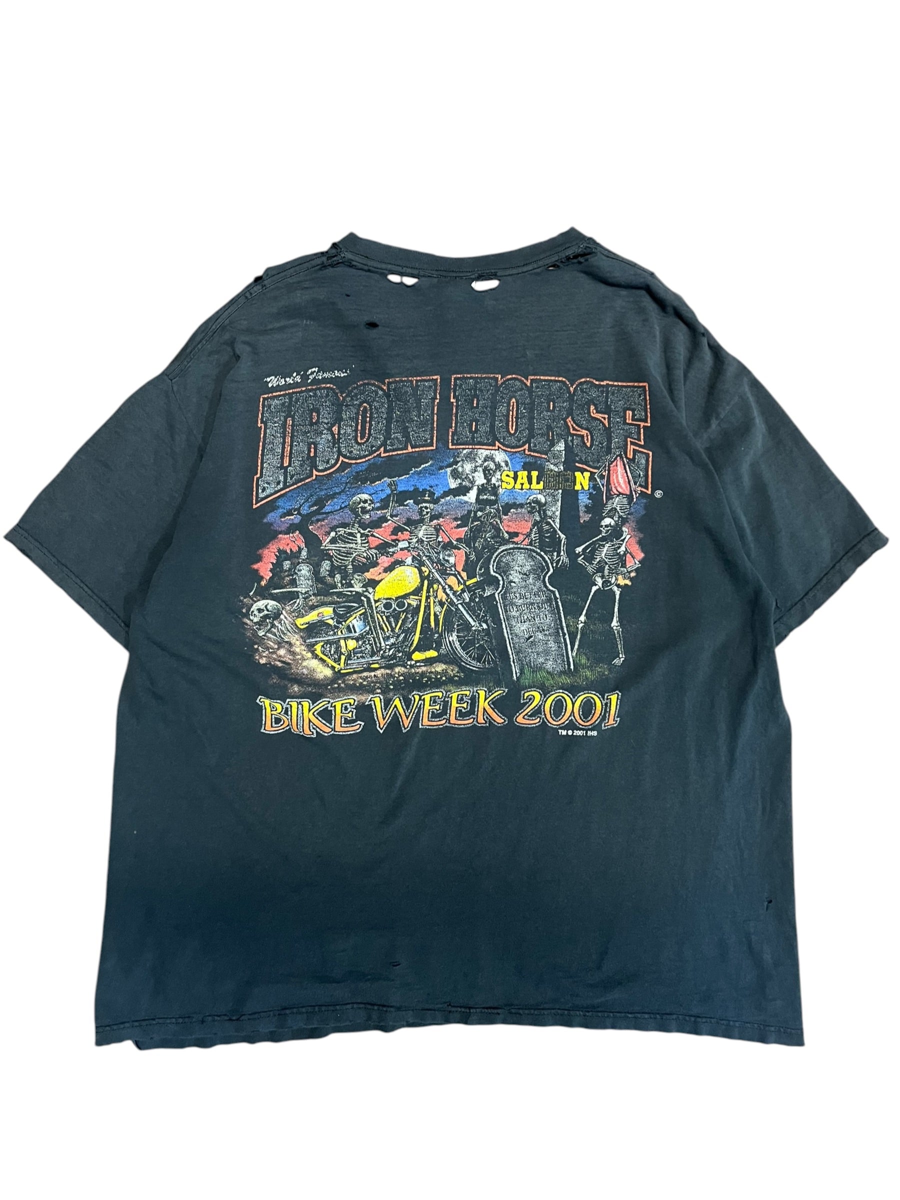 Vintage 2000s Thrashed Iron Horse Bike Week shirt 2XL