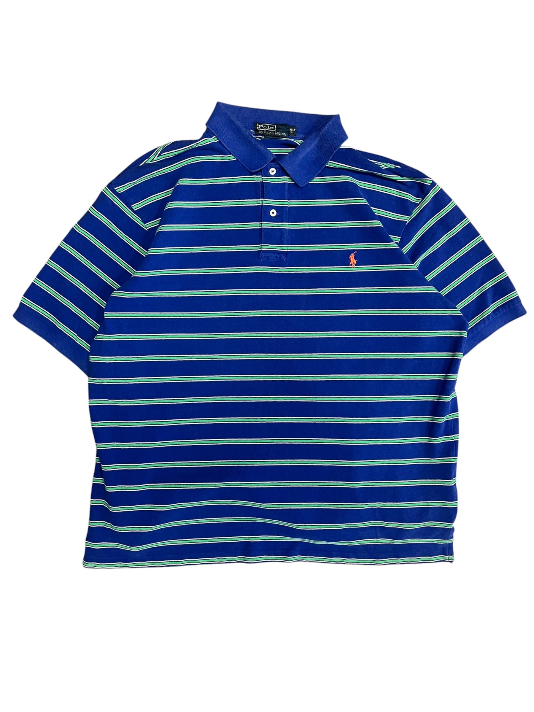 Vintage 2000s Blue/Green Striped Polo 2XL