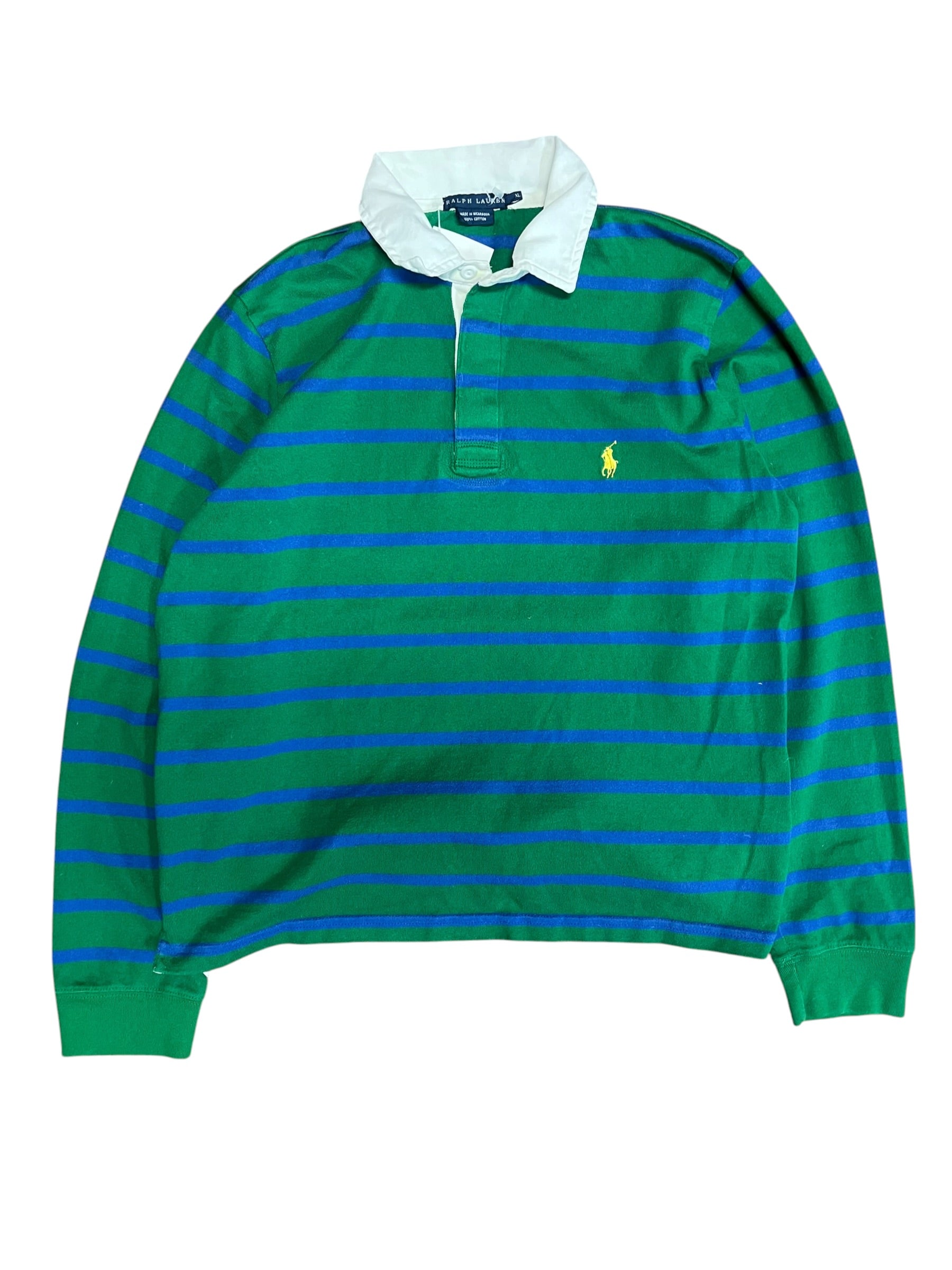 Vintage 2000s Blue/Green Striped Polo Long Sleeve XL