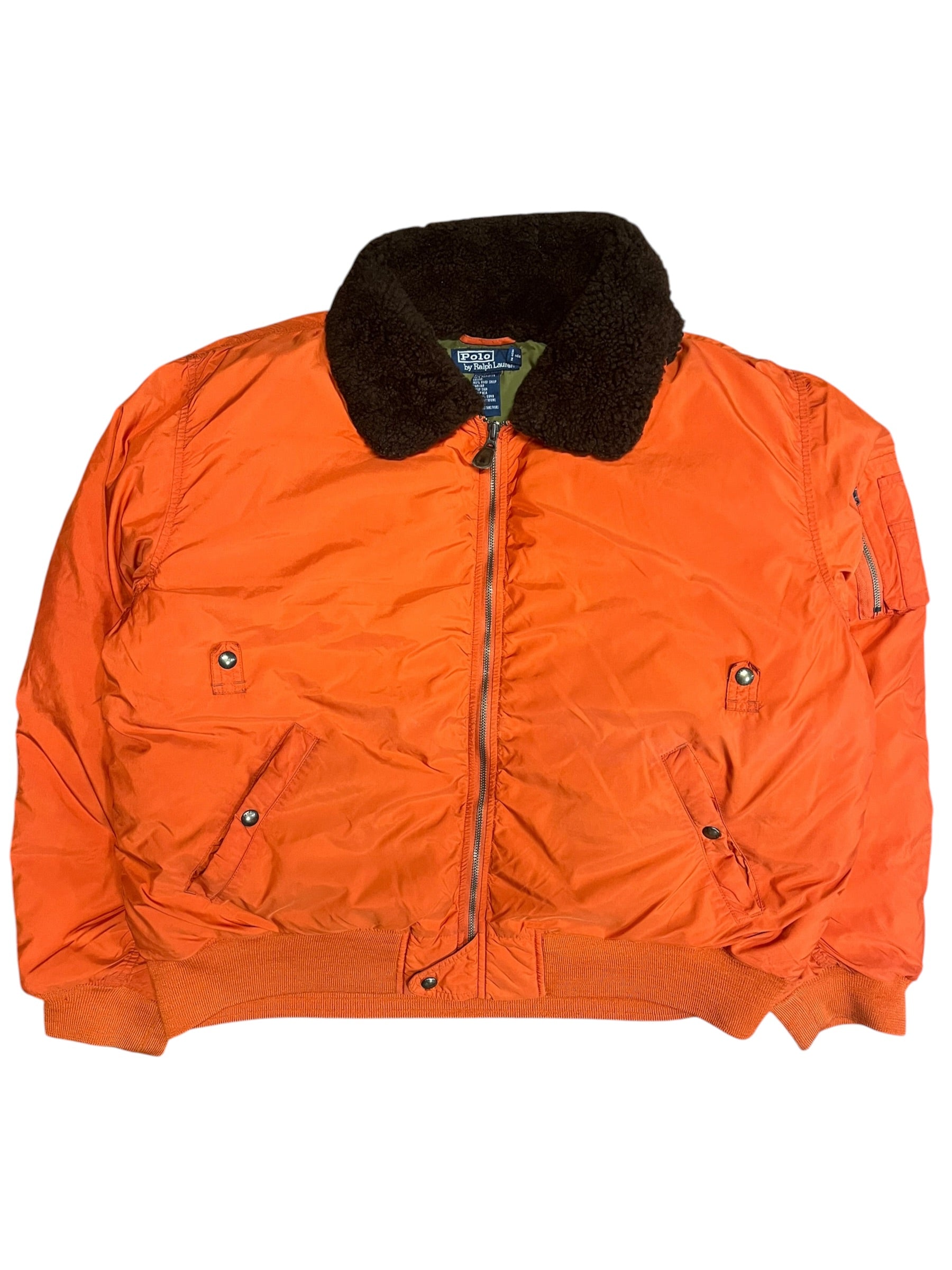 Vintage 90s Polo Puffer Orange Flight Zip Up Jacket XL