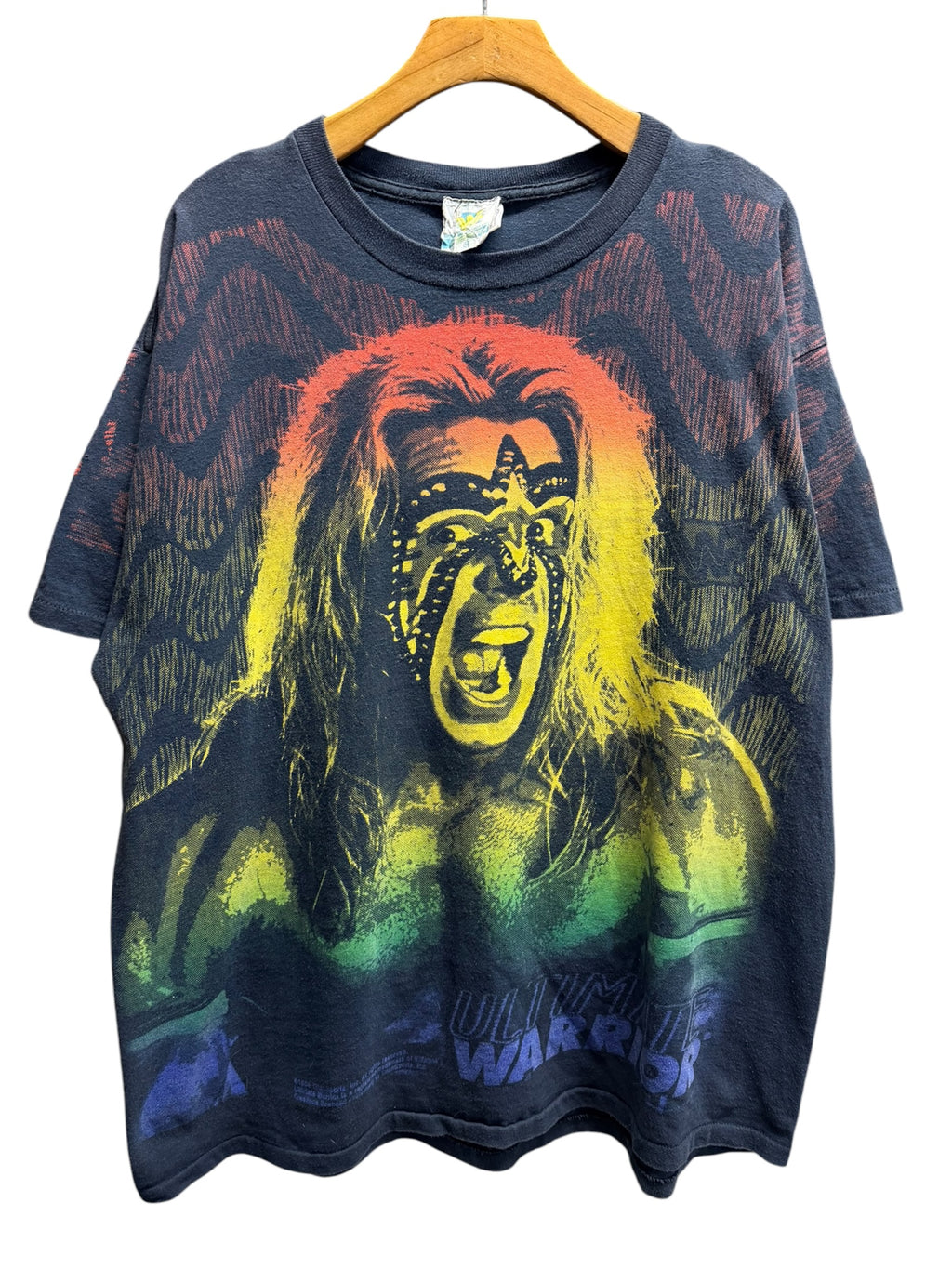 Vintage 1990s Ultimate Warrior All Over Print WWF Shirt XL