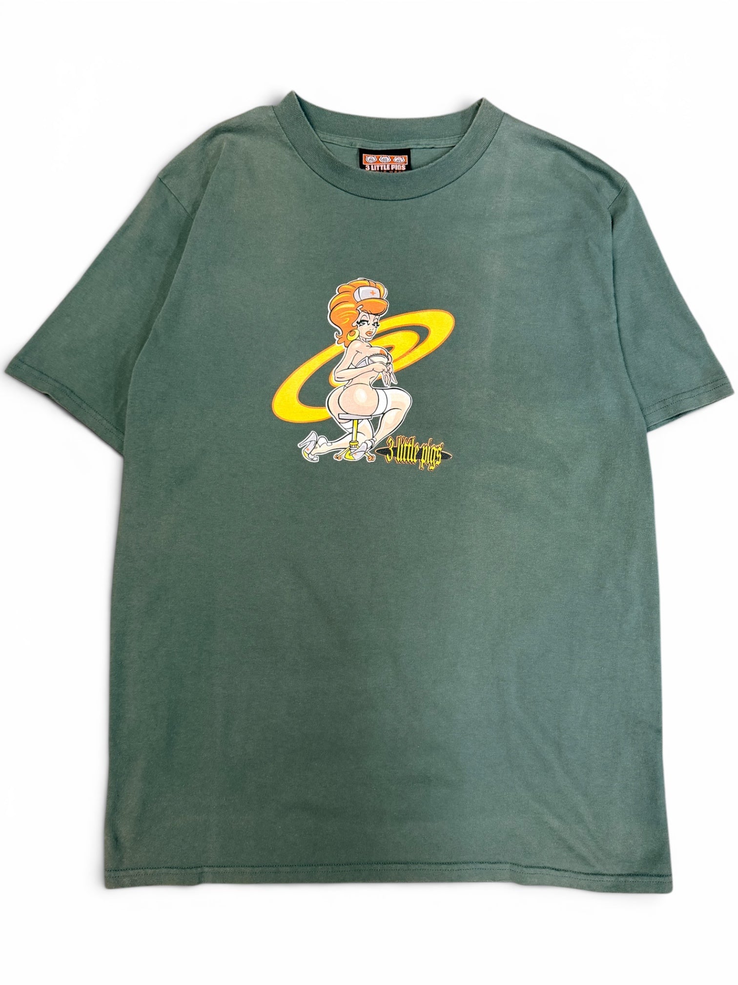 Vintage 1990s Three Little Pigs Pinup Girl Streetwear Skate Shirt Large