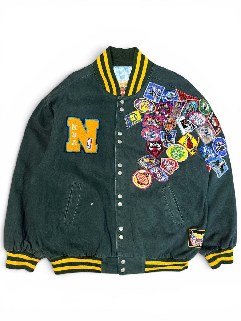 Vintage 1990s Jeff Hamilton NBA Patched Button Up Jacket XL