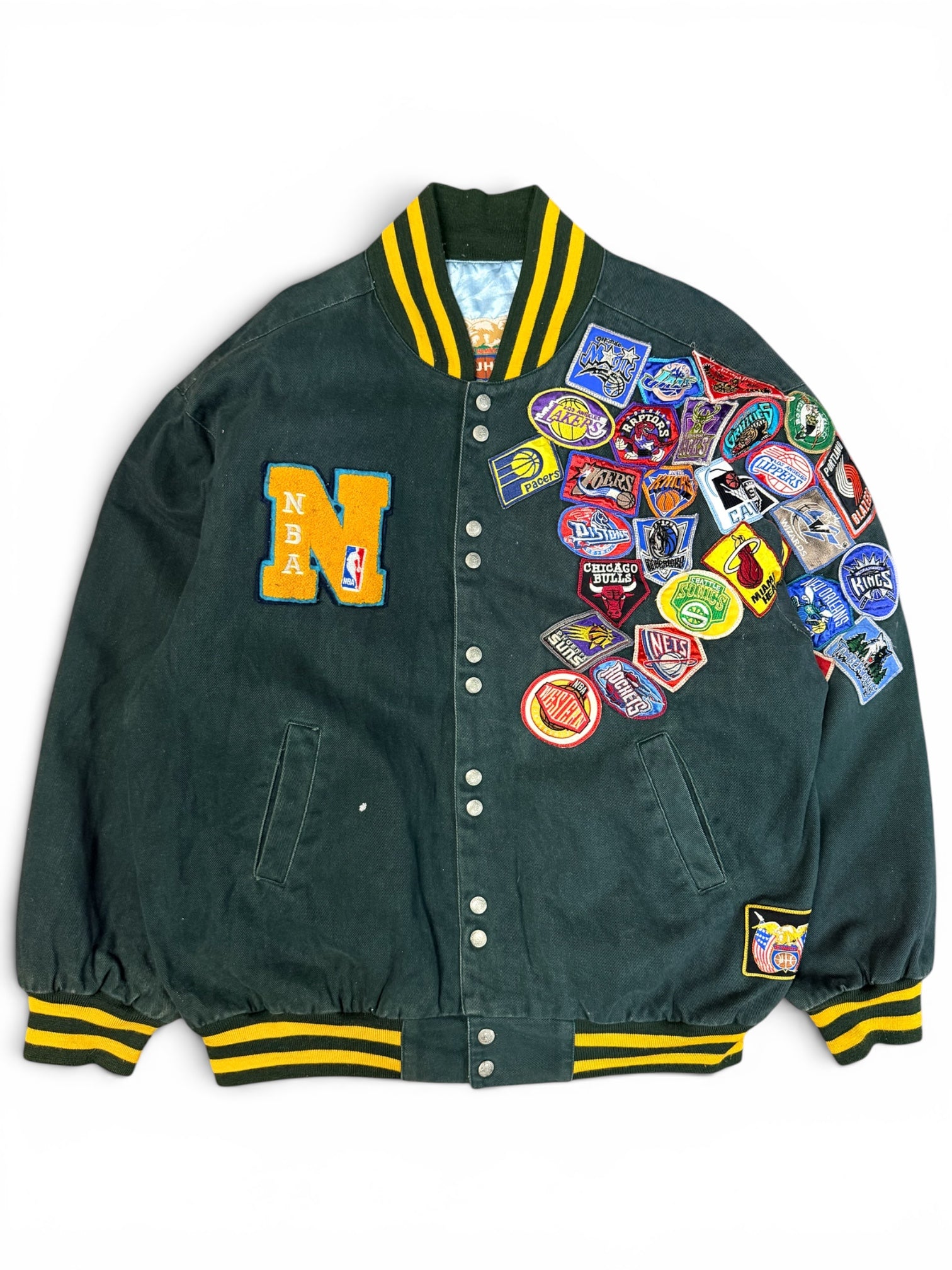 Vintage 1990s Jeff Hamilton NBA Patched Button Up Jacket XL