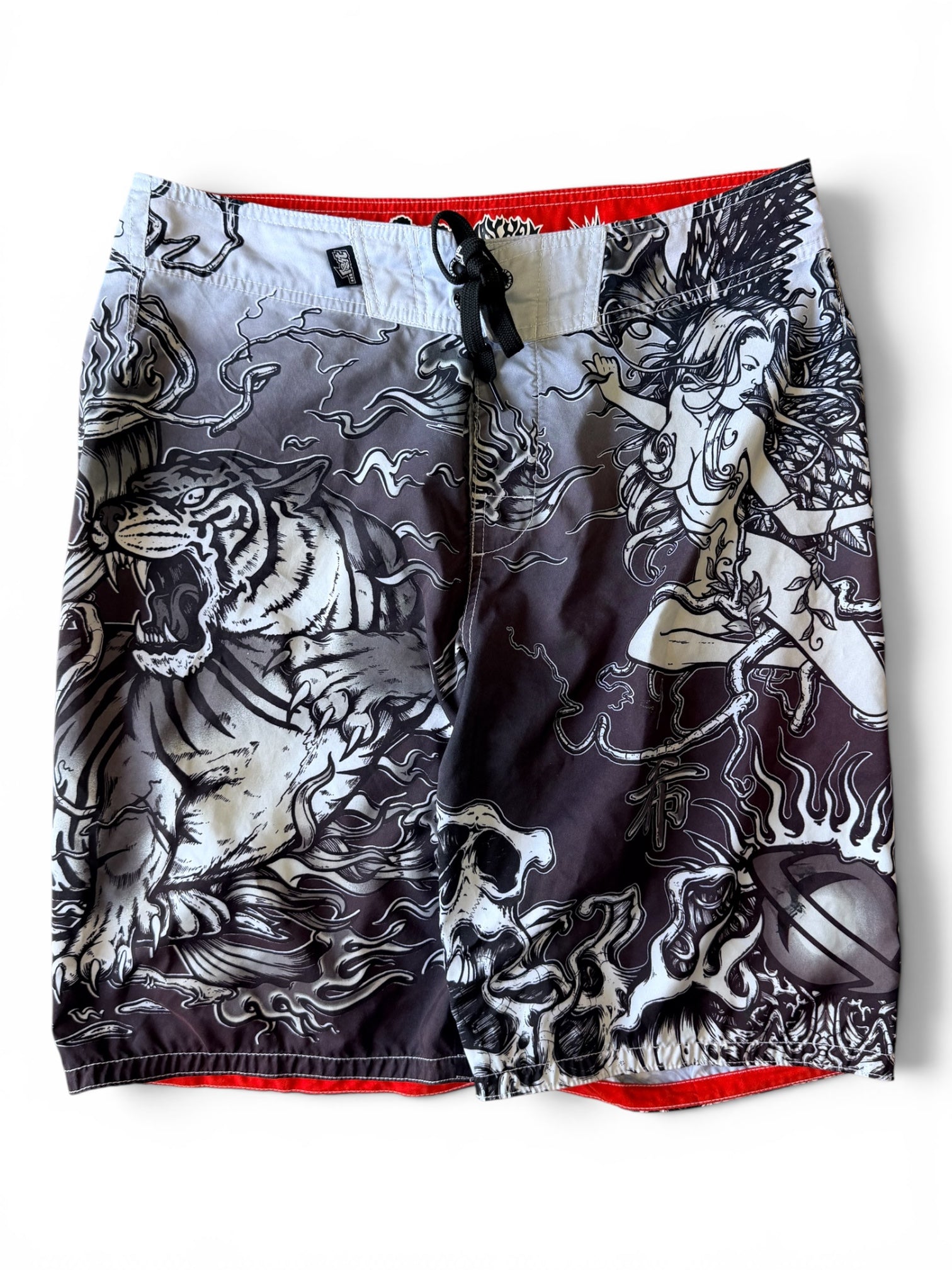 Vintage 2000s Lost Mayhem Traditional Graphic Swim Trunks Shorts 32W