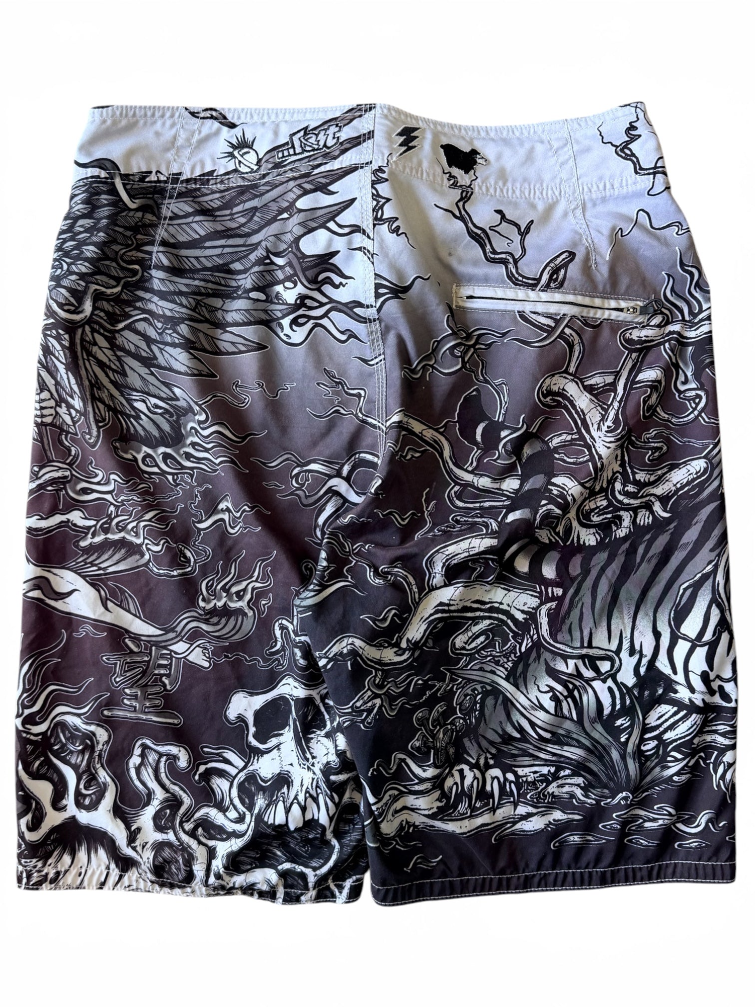 Vintage 2000s Lost Mayhem Traditional Graphic Swim Trunks Shorts 32W