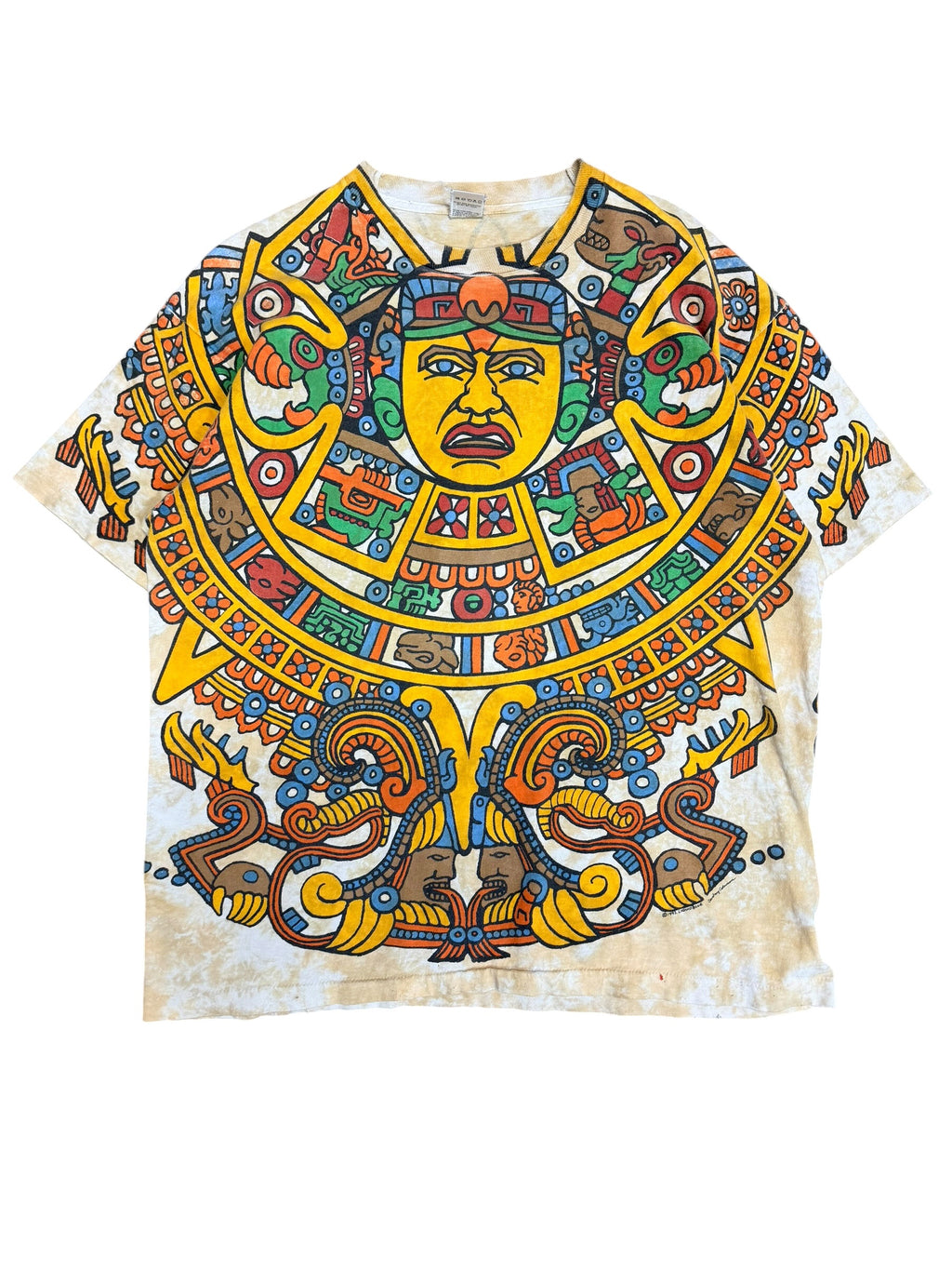 Vintage 1990s Mayan Calendar Liquid Blue All Over Shirt XL