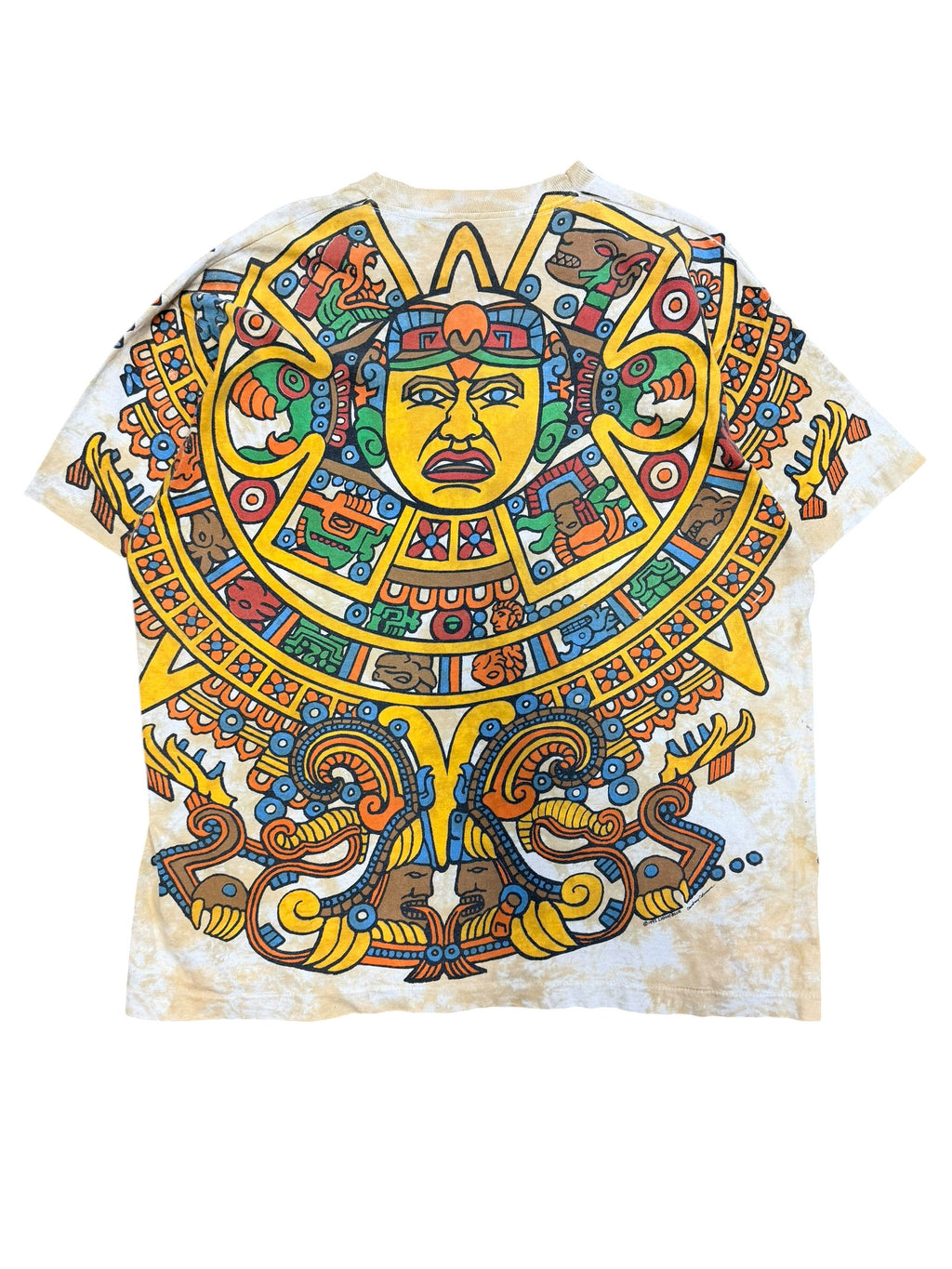 Vintage 1990s Mayan Calendar Liquid Blue All Over Shirt XL