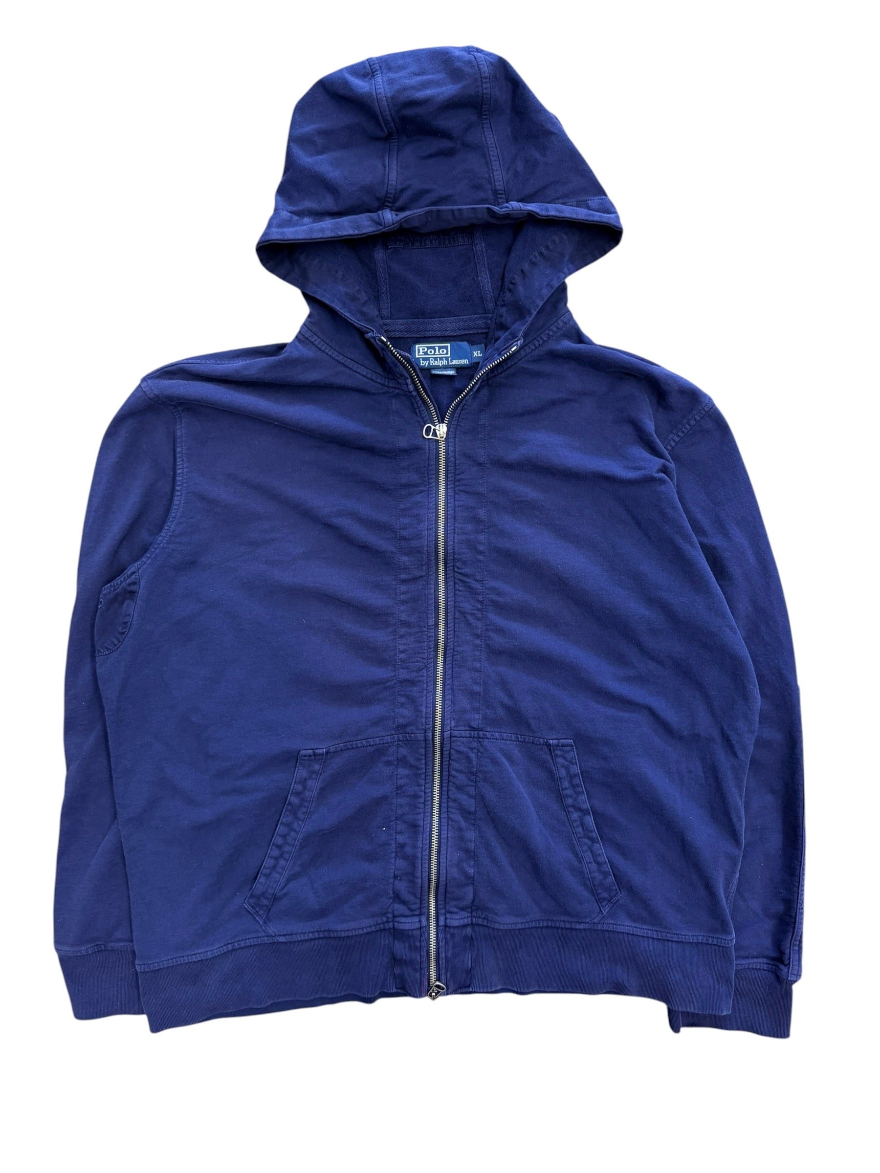Vintage 1990s Polo Full Zip Up Navy Hoodie Sweater XL