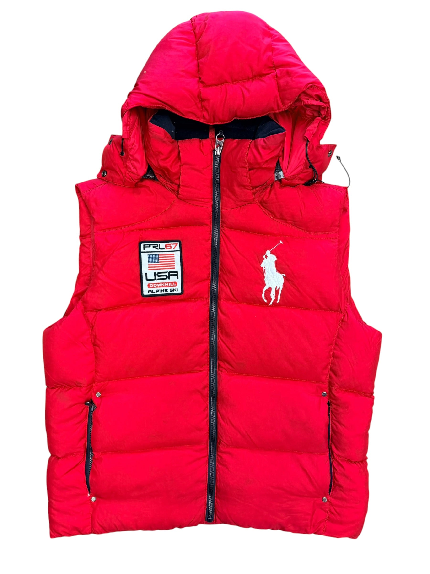 Vintage 1990s Polo Ski Hooded Red Puffer Vest XL