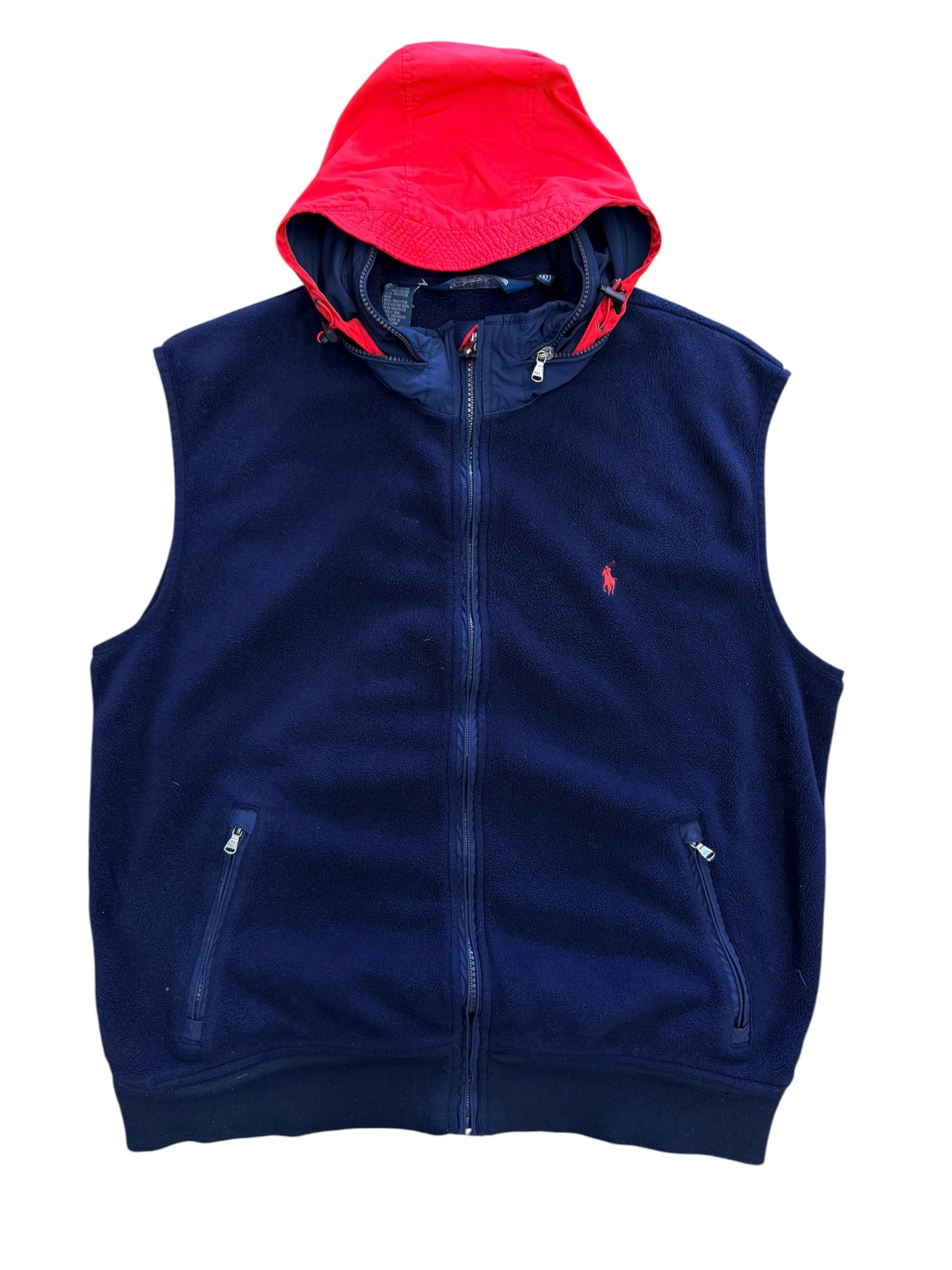 Vintage 1990s Polo Fleece Hooded Vest XLT
