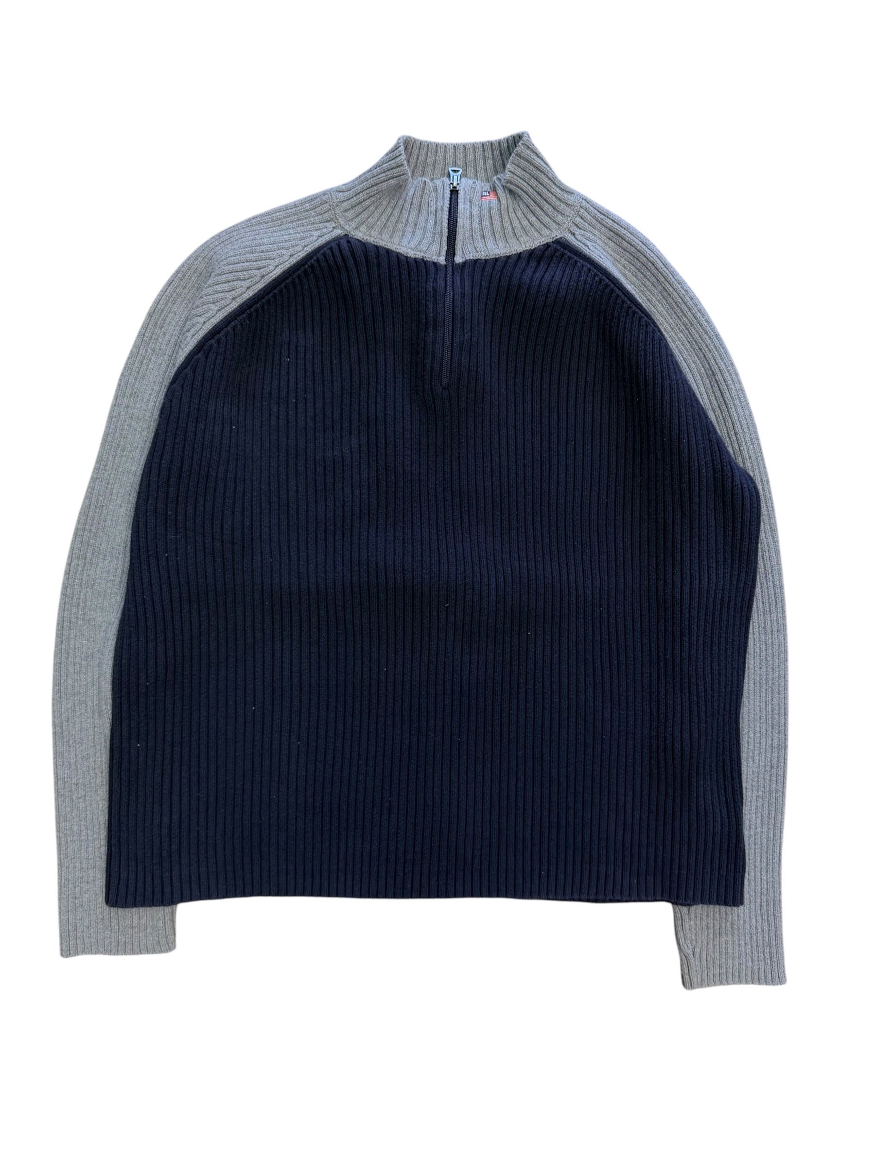 Vintage 1990s Polo Jeans Navy Gray Quarter Zip Sweater XL