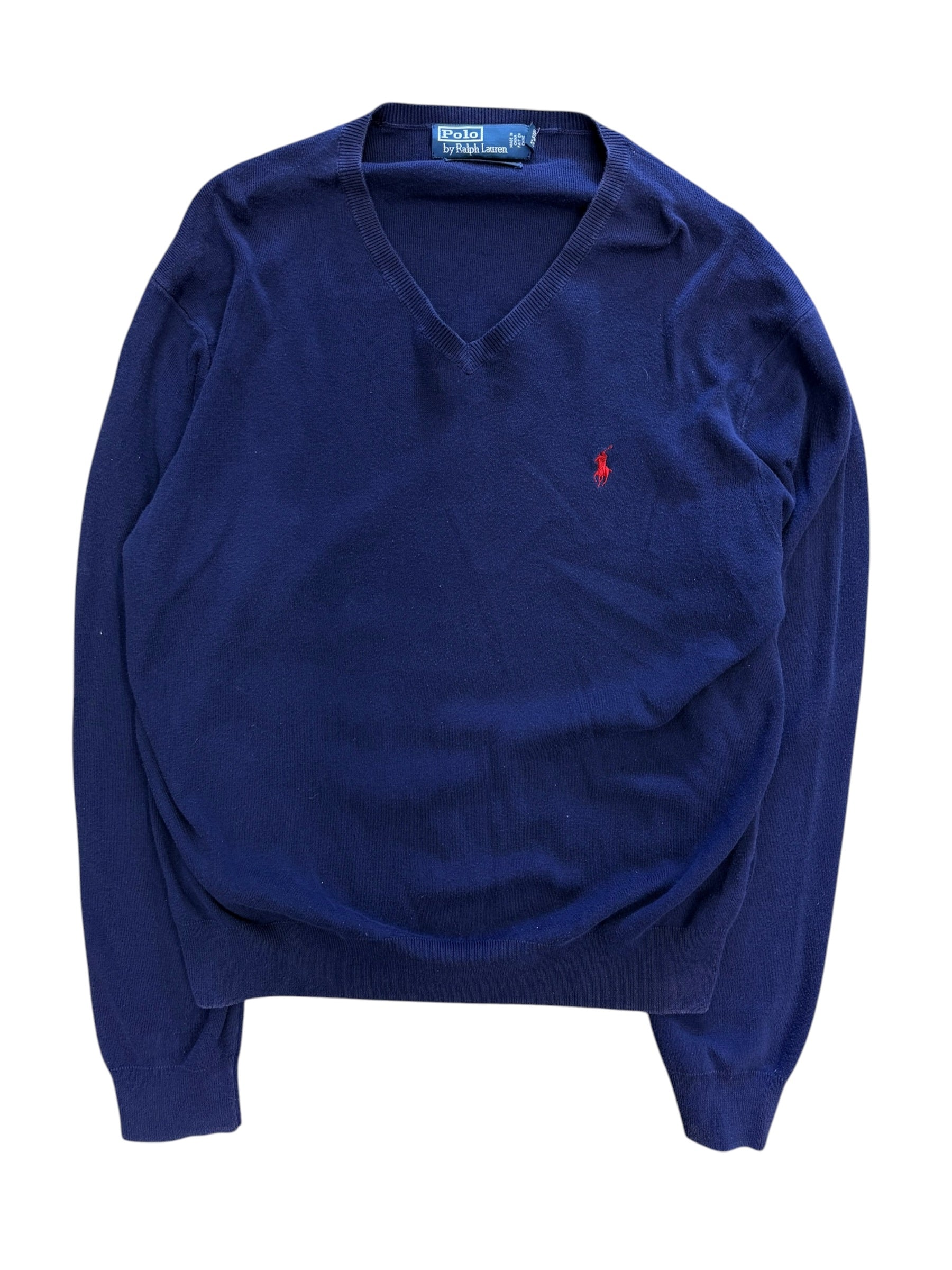 Vintage 2000s Polo Navy Blue Knit V Neck Sweater Large