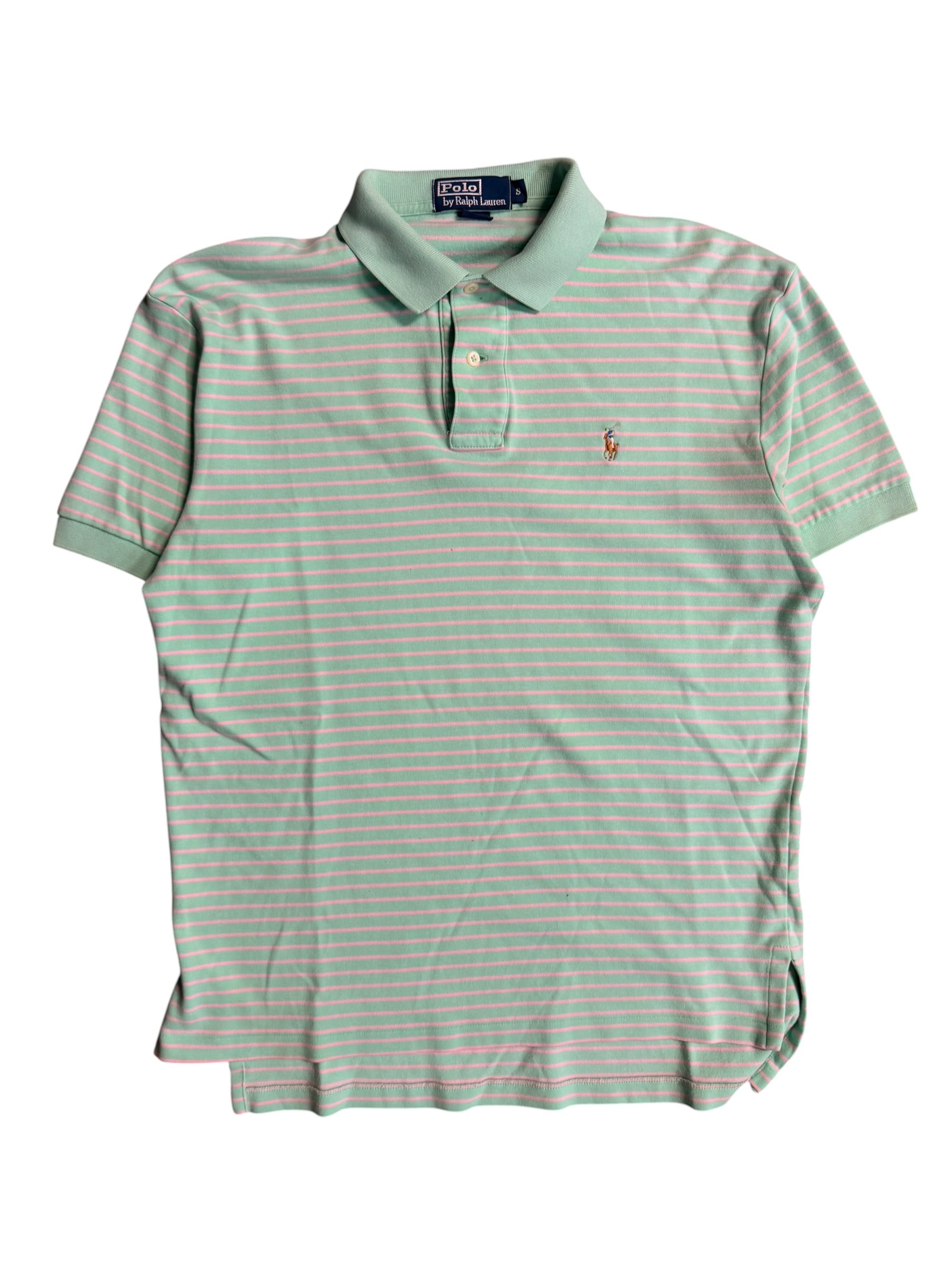 Vintage 2000s Polo Green Pink Striped Shirt Small