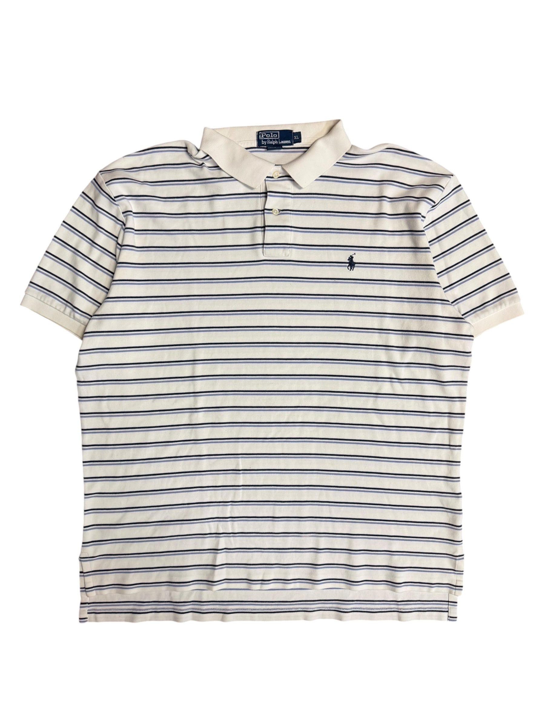 Vintage 2000s Polo White Blue Striped Shirt XL