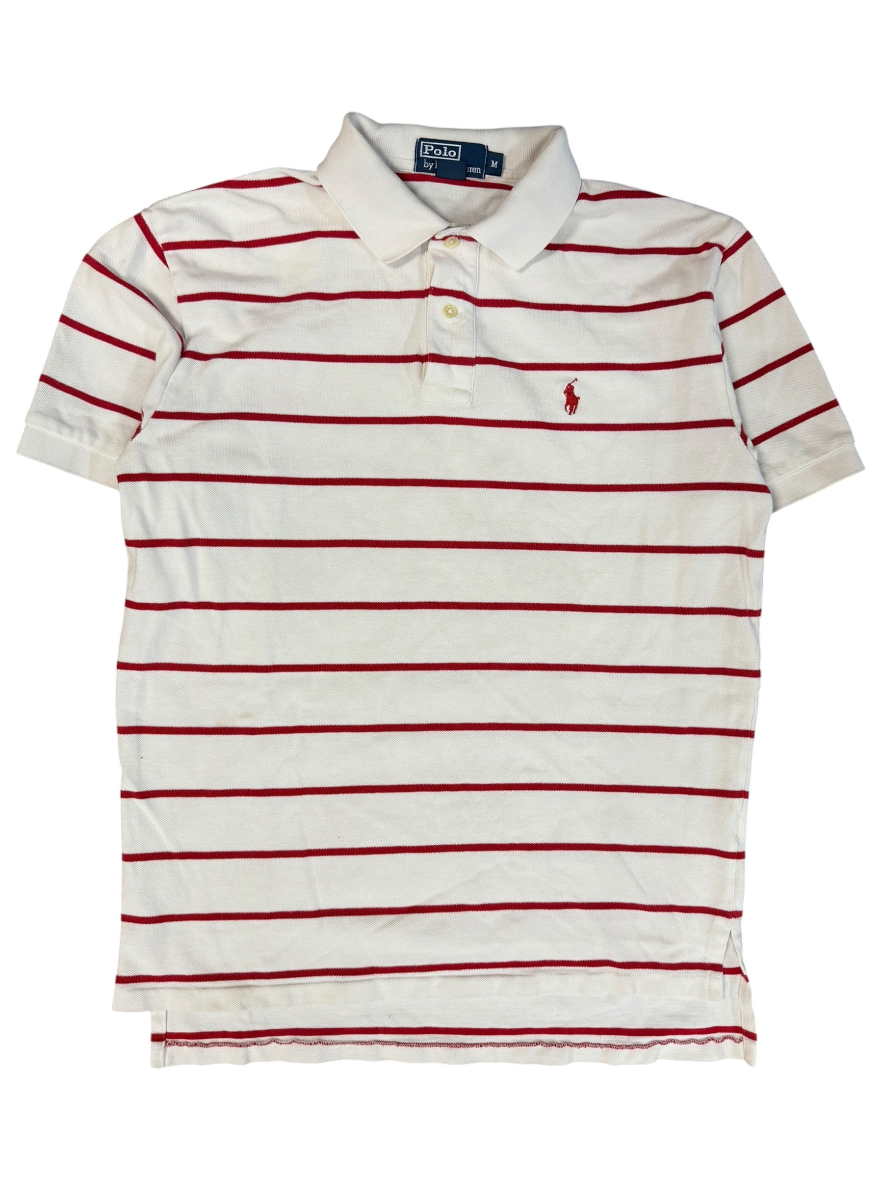Vintage 2000s White Red Striped Polo Shirt Medium