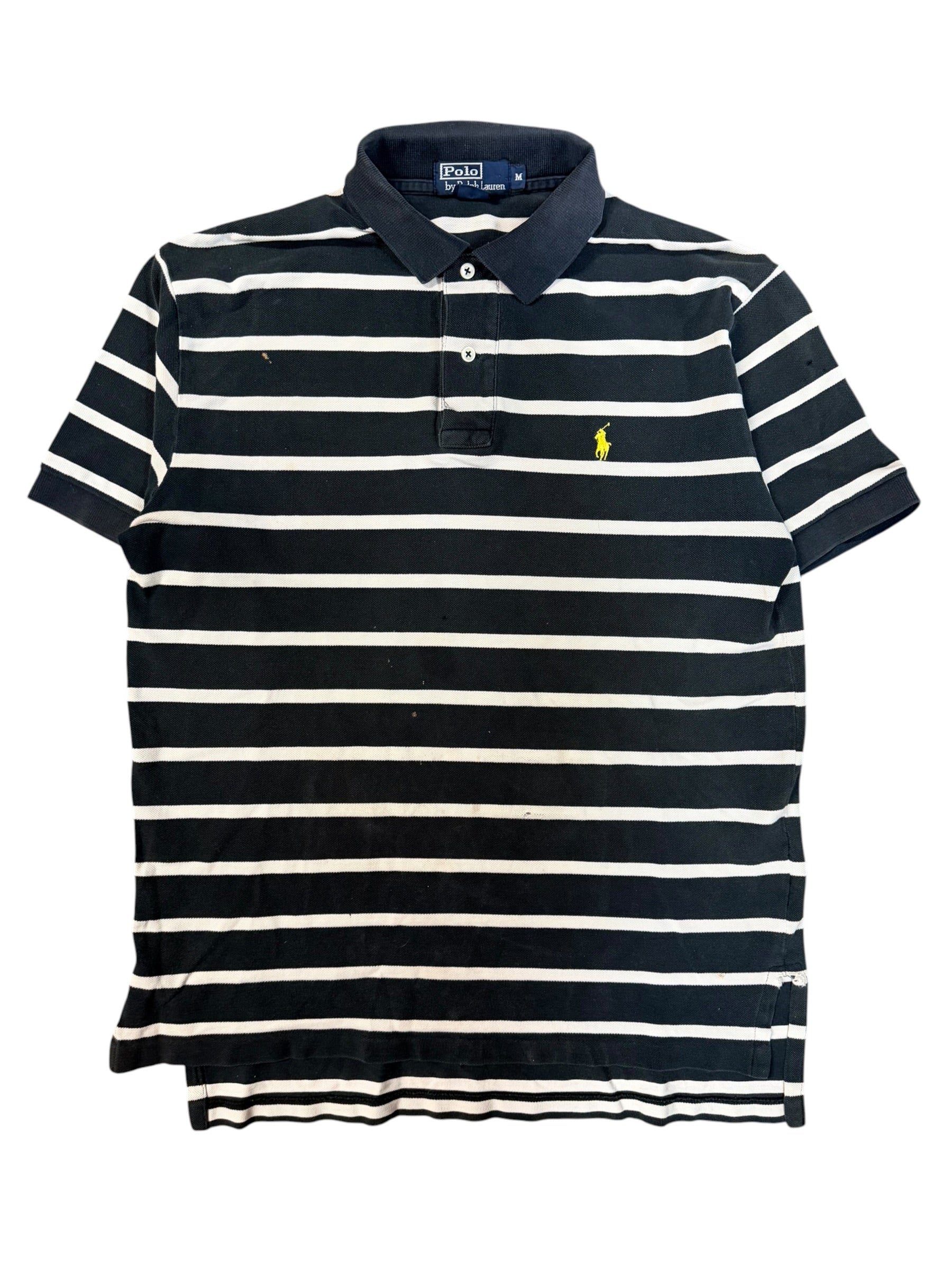 Vintage 2000s Black/White Striped Polo Shirt Medium
