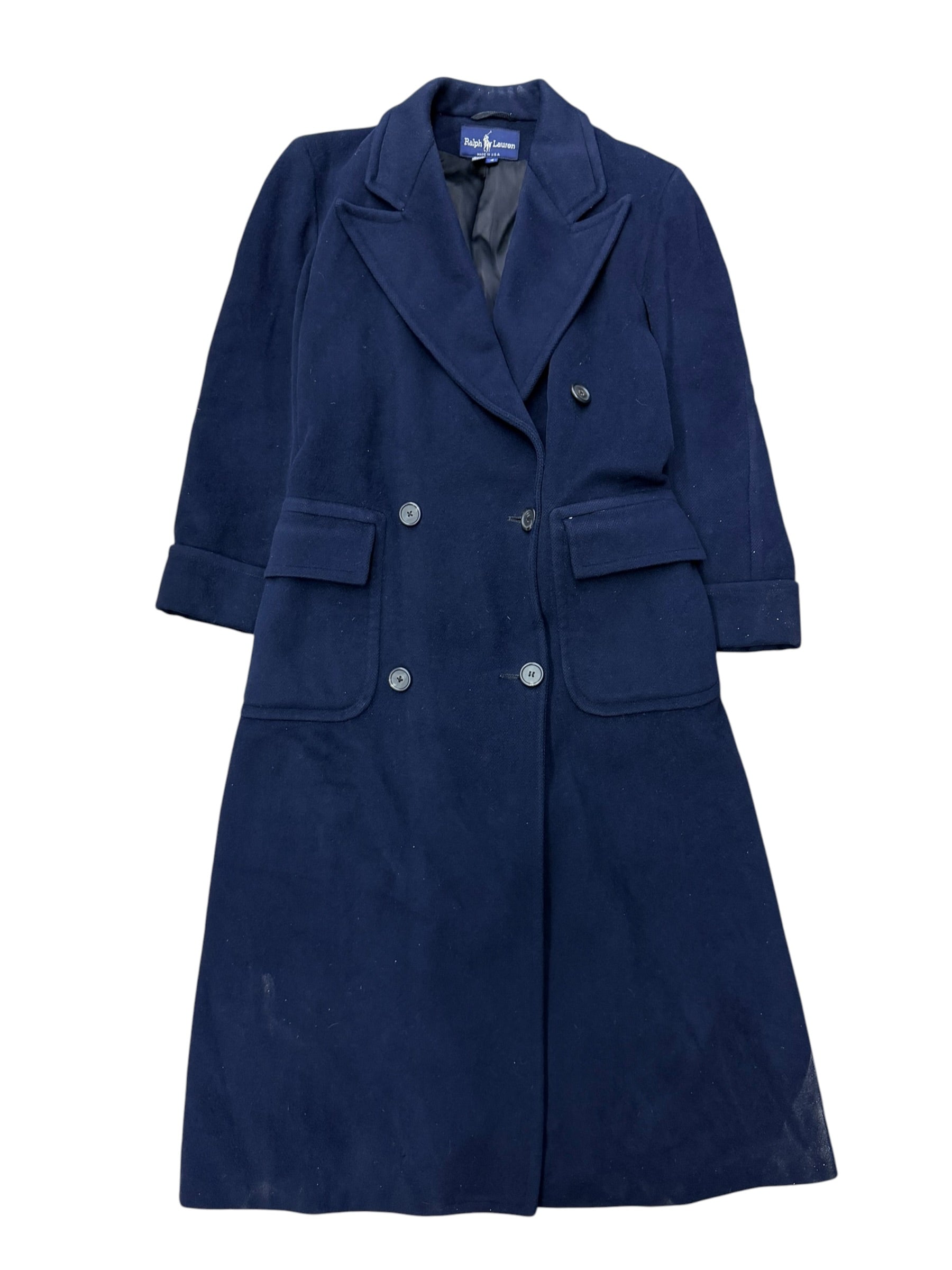 Vintage 1990s Polo Women’s Navy Blue Wool Coat Size 4