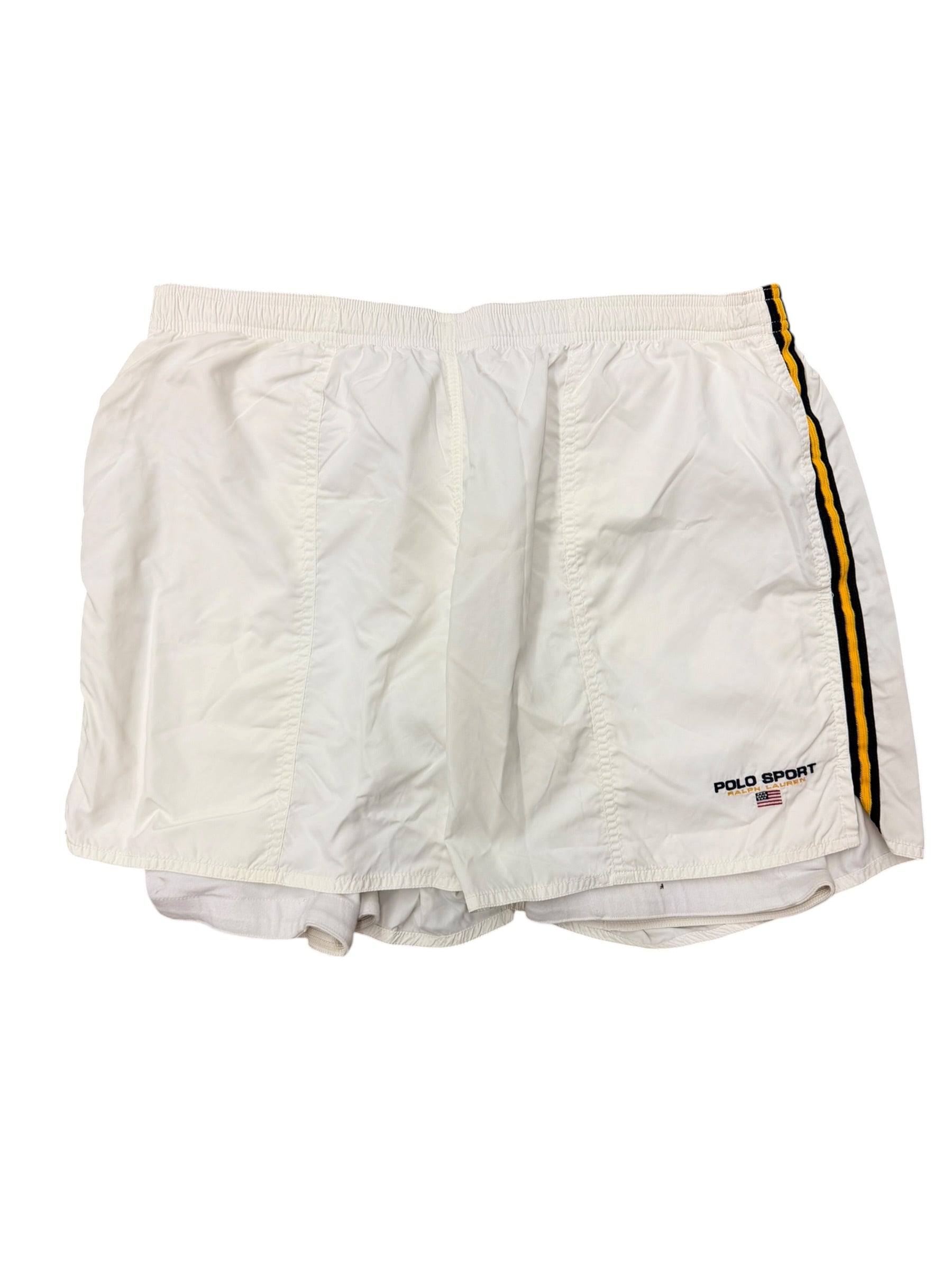 Vintage 1990s Polo Sport White Yellow Stripe Shorts XL