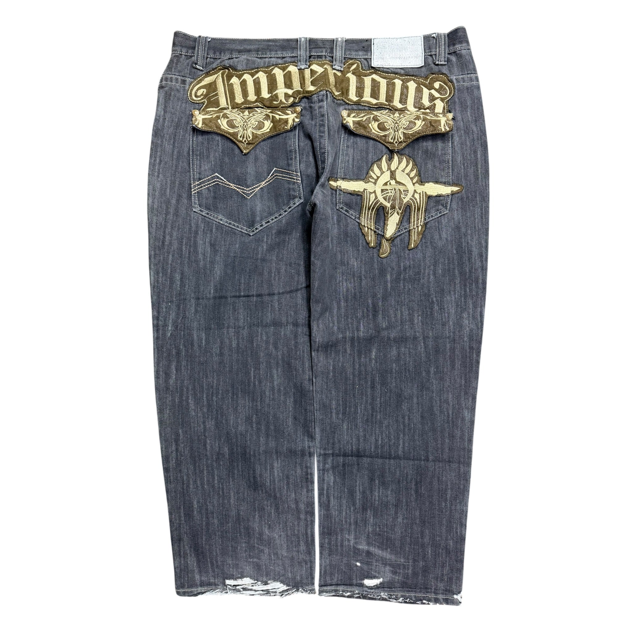 Vintage 2000s Imperious Patched Black Baggy Denim Pants 42x30
