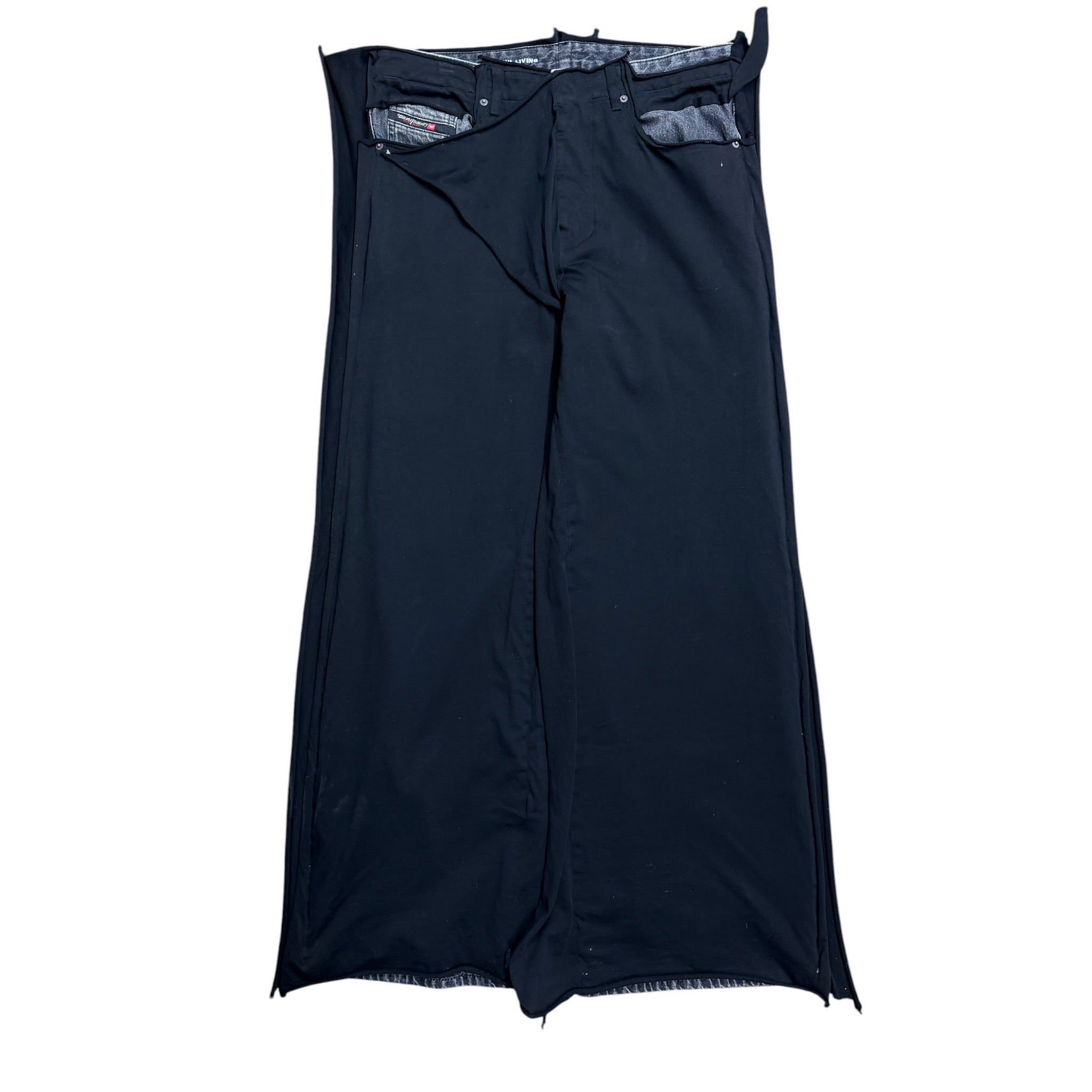 Diesel Industry Wide Leg Black Denim Covered Pants 32x32