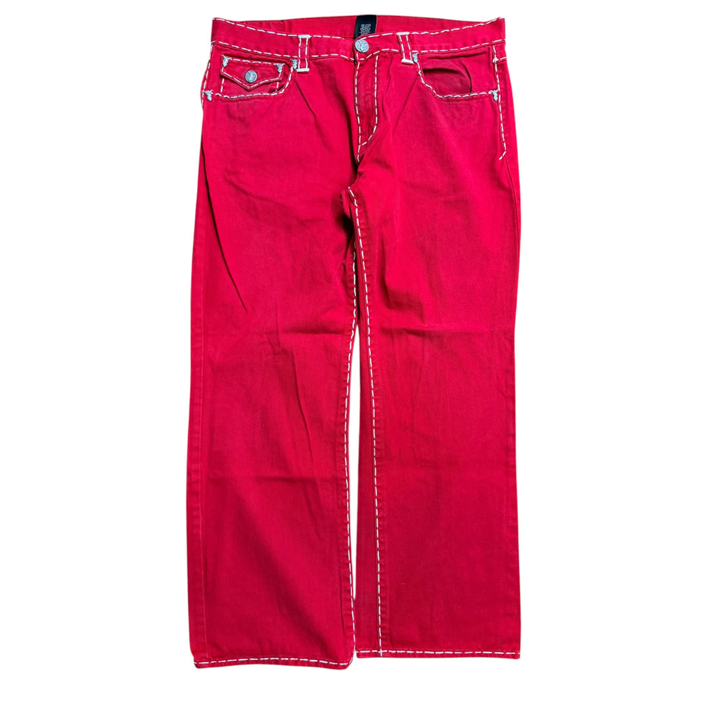 Vintage 2000s Miskeen Baggy Embroidered Red Denim Pants 42x34
