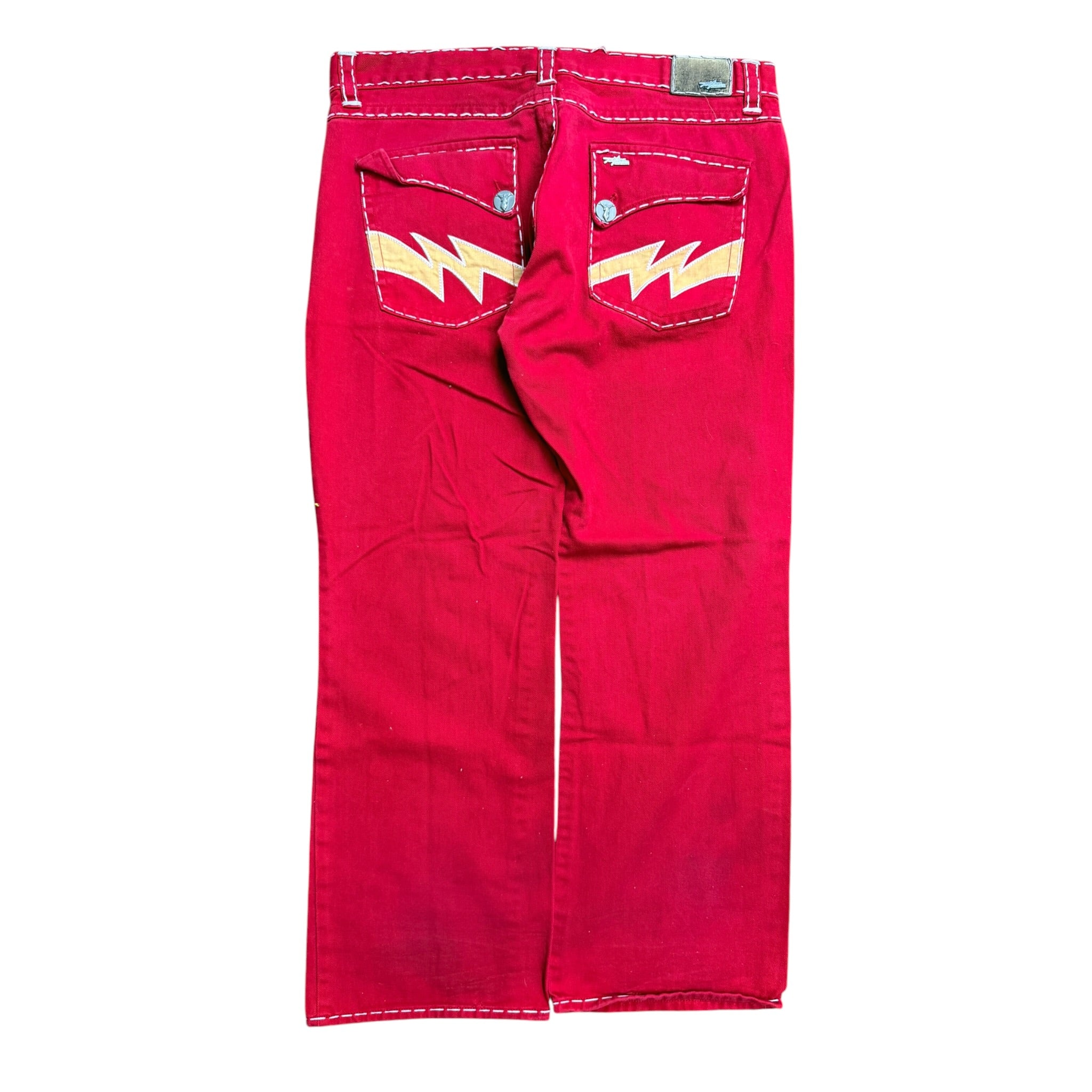 Vintage 2000s Miskeen Baggy Embroidered Red Denim Pants 42x34