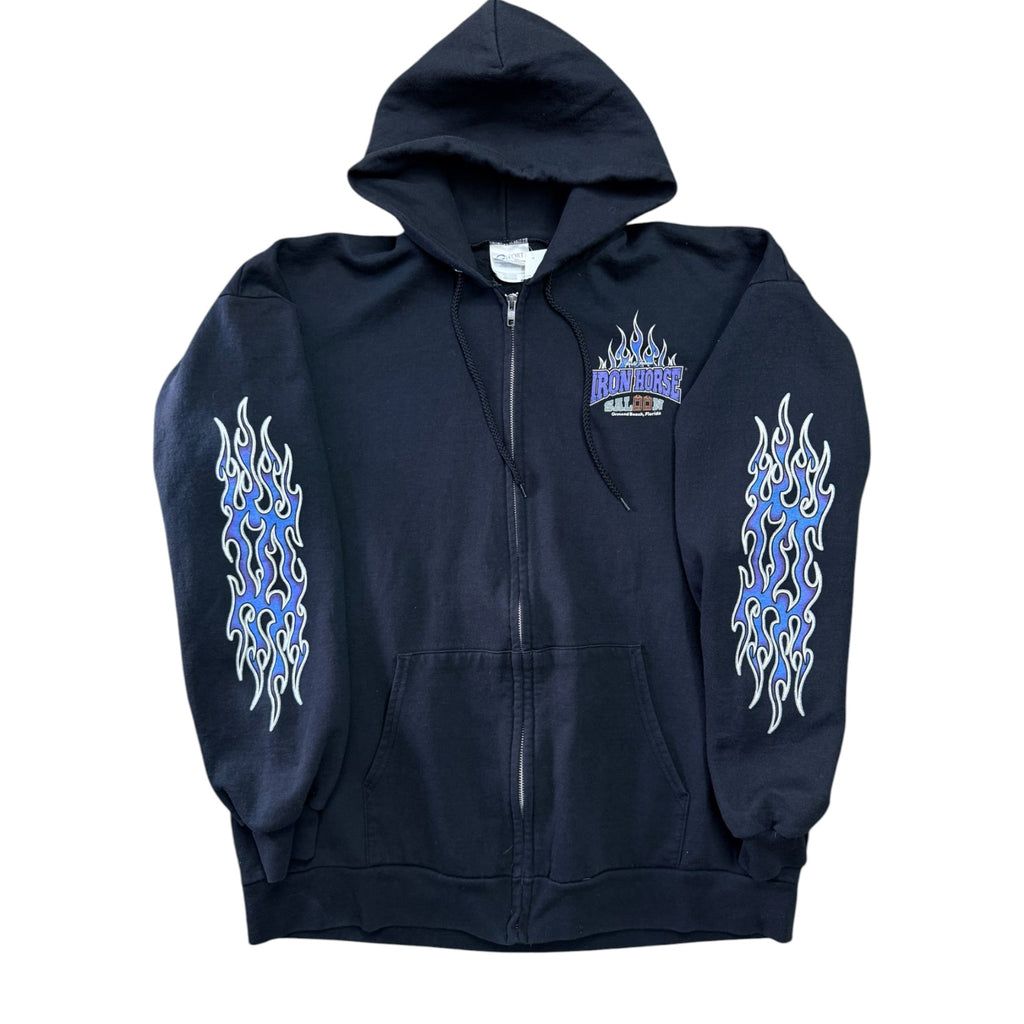 Vintage 2010s Iron Horse Saloon Flame Sleeve Motorcycle Zip Up Hoodie XL