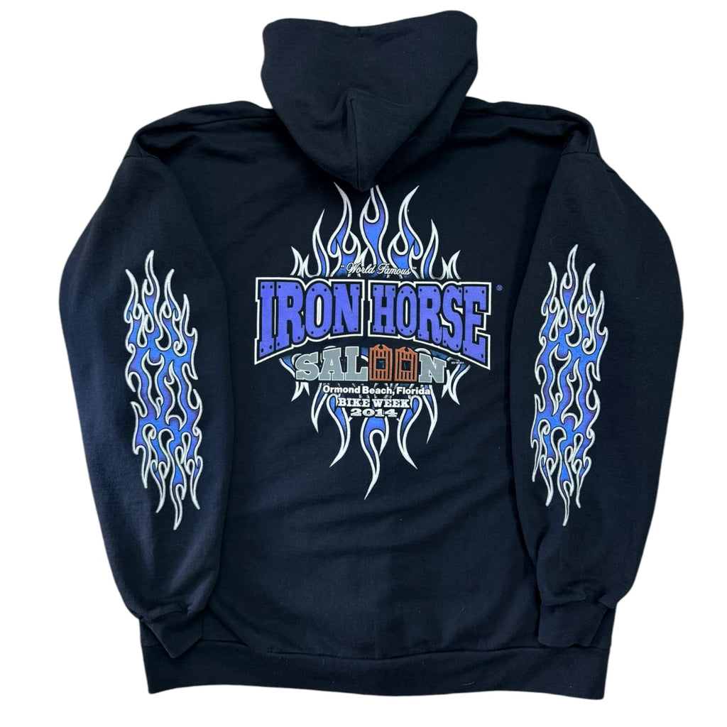 Vintage 2010s Iron Horse Saloon Flame Sleeve Motorcycle Zip Up Hoodie XL