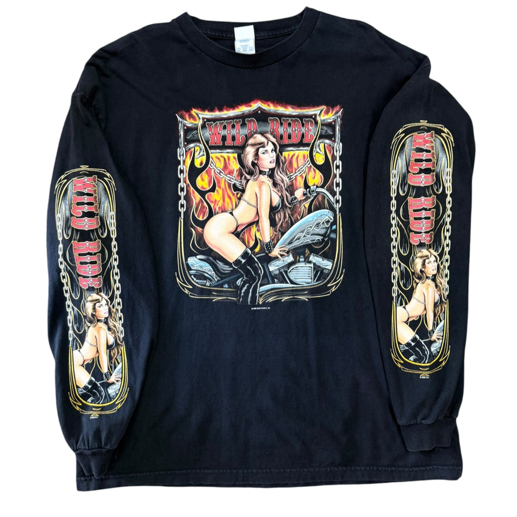 Vintage 2000s Wild Ride Motorcycle El Paso TX Long Sleeve Shirt 2XL