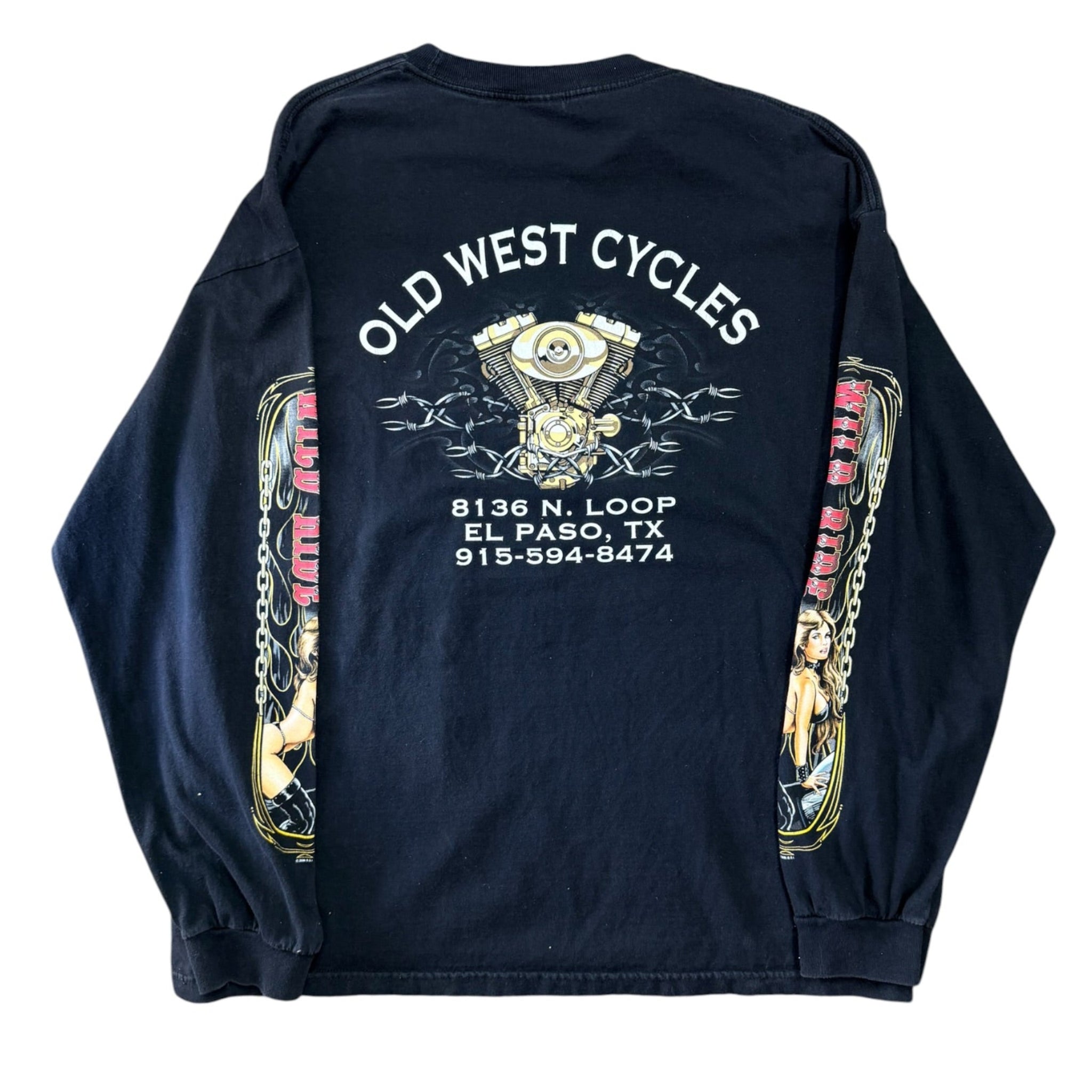 Vintage 2000s Wild Ride Motorcycle El Paso TX Long Sleeve Shirt 2XL