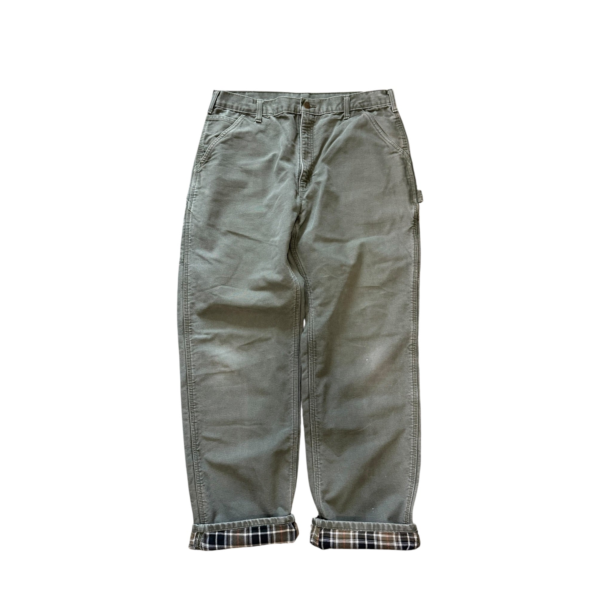 Vintage 2000s Green Carhartt Flannel Lined Carpenter Pants 36x34