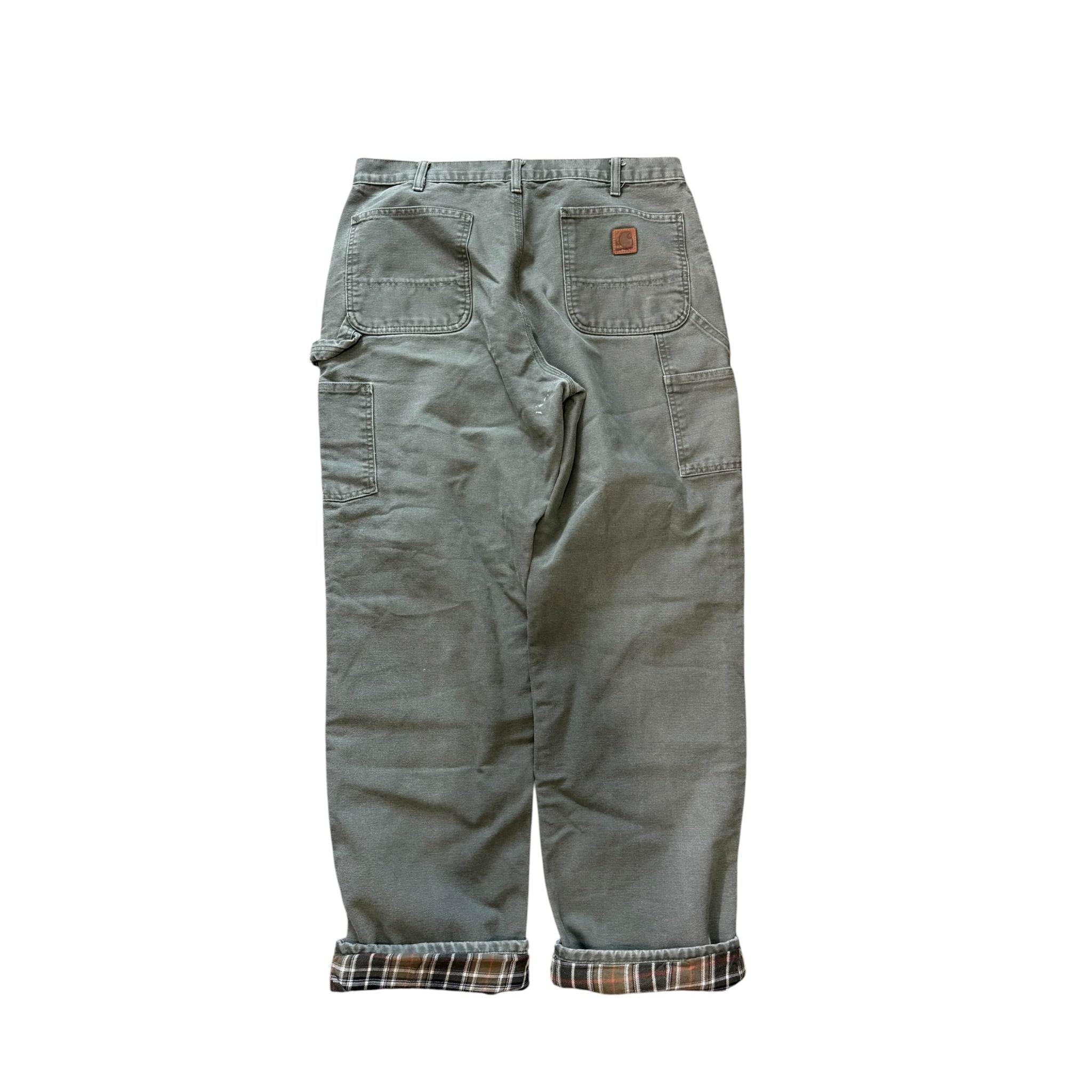 Vintage 2000s Green Carhartt Flannel Lined Carpenter Pants 36x34