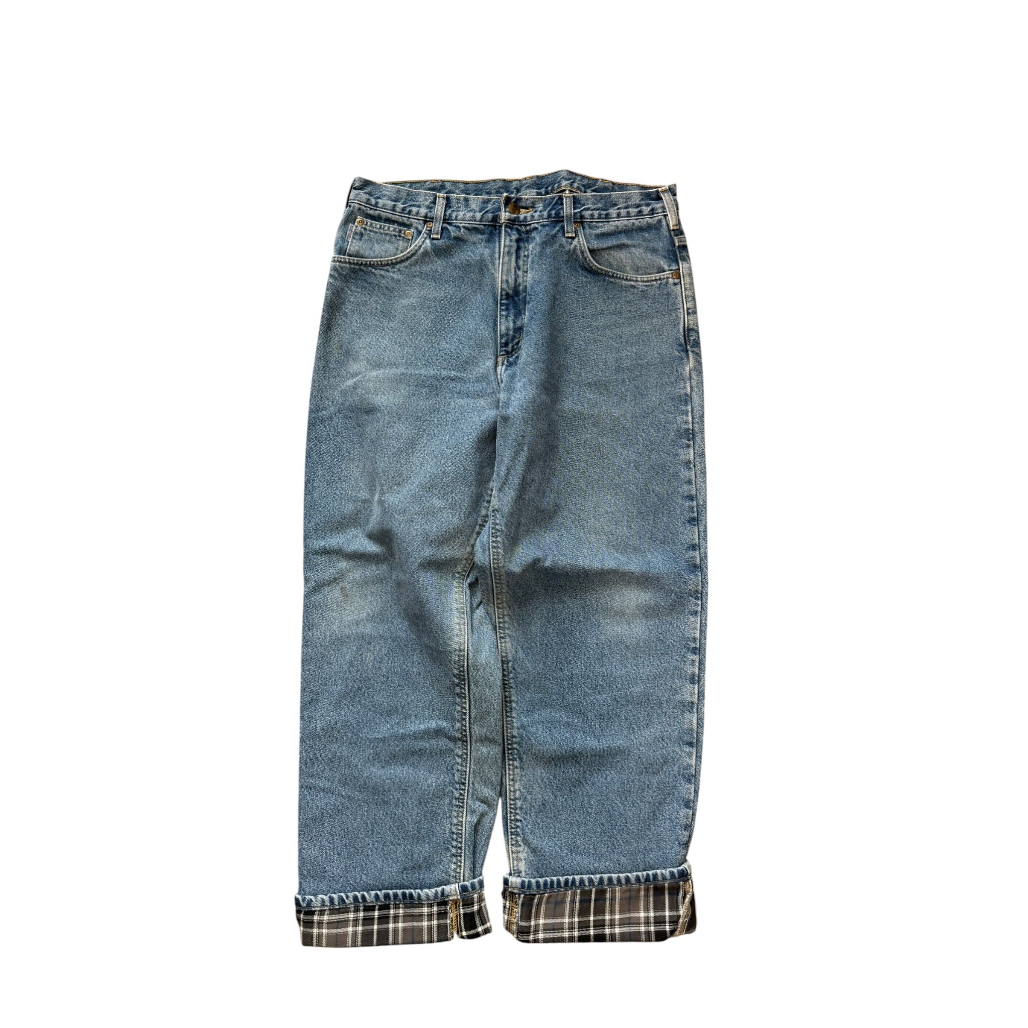 Vintage 2000s Carhartt Flannel Lined Blue Denim Carpenter Pants 36x30