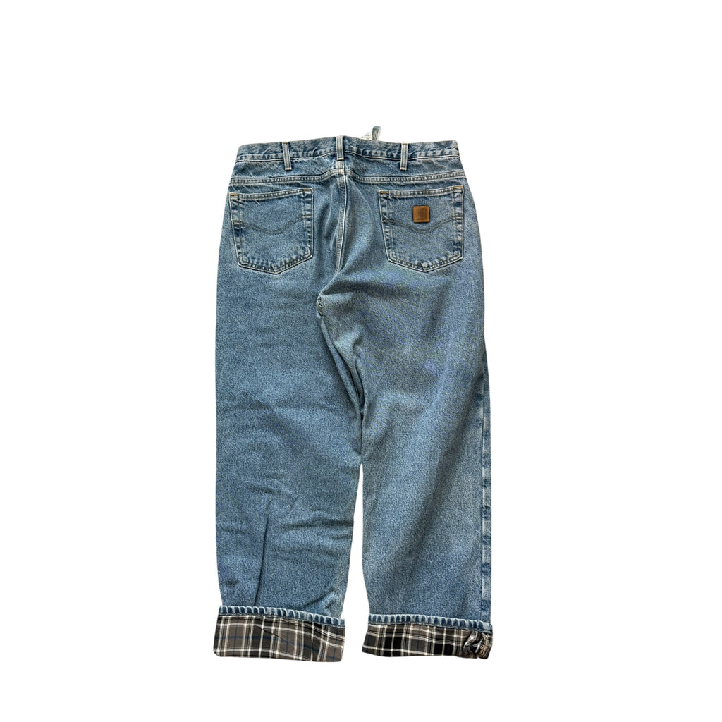 Vintage 2000s Carhartt Flannel Lined Blue Denim Carpenter Pants 36x30