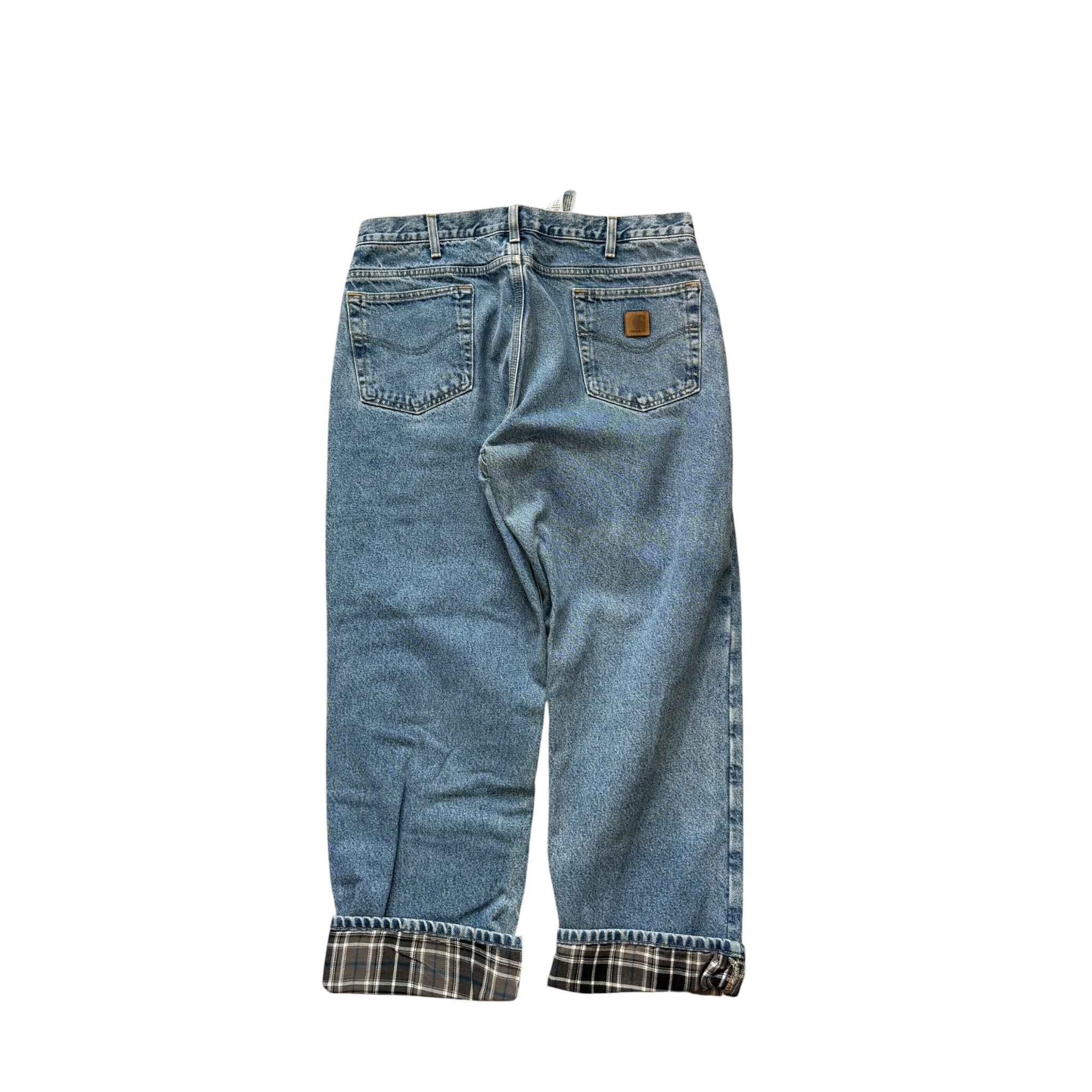 Vintage 2000s Carhartt Flannel Lined Blue Denim Carpenter Pants 36x30
