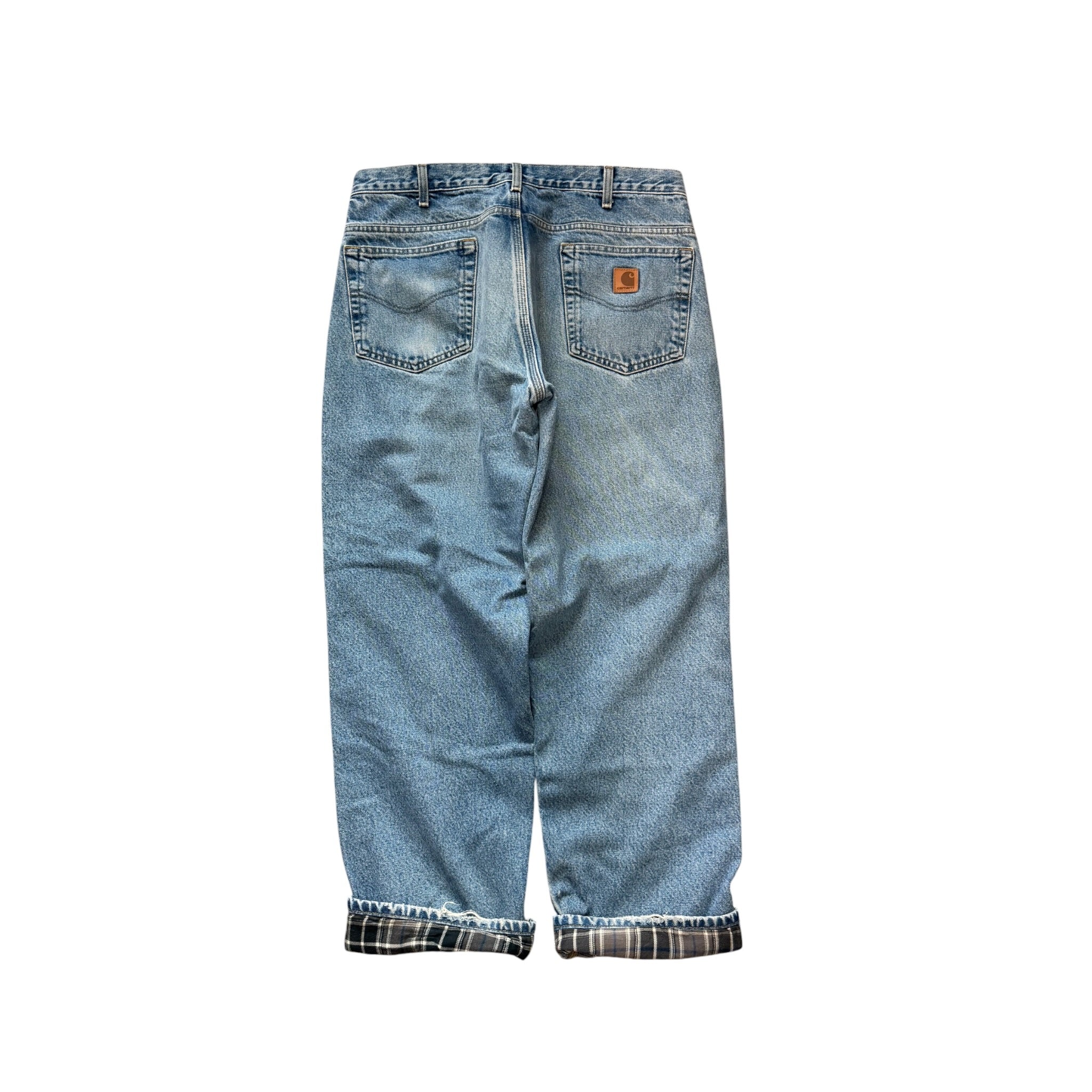 Vintage 2000s Carhartt Flannel Lined Blue Denim Carpenter Pants 34x30
