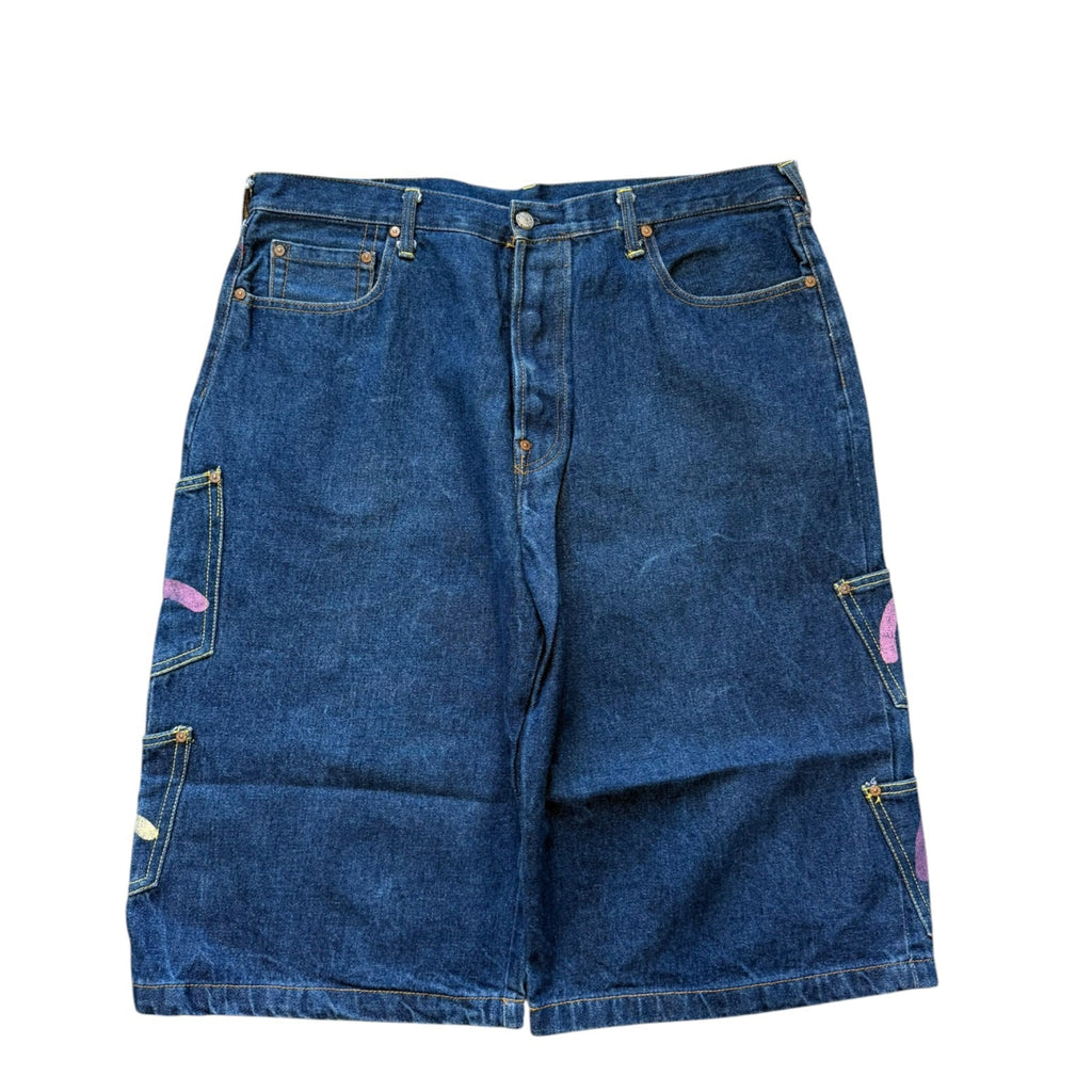 Vintage 2000s Evisu Genes All Over Logo Print Denim Jorts 38W