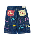 Vintage 2000s Evisu Genes All Over Logo Print Denim Jorts 38W