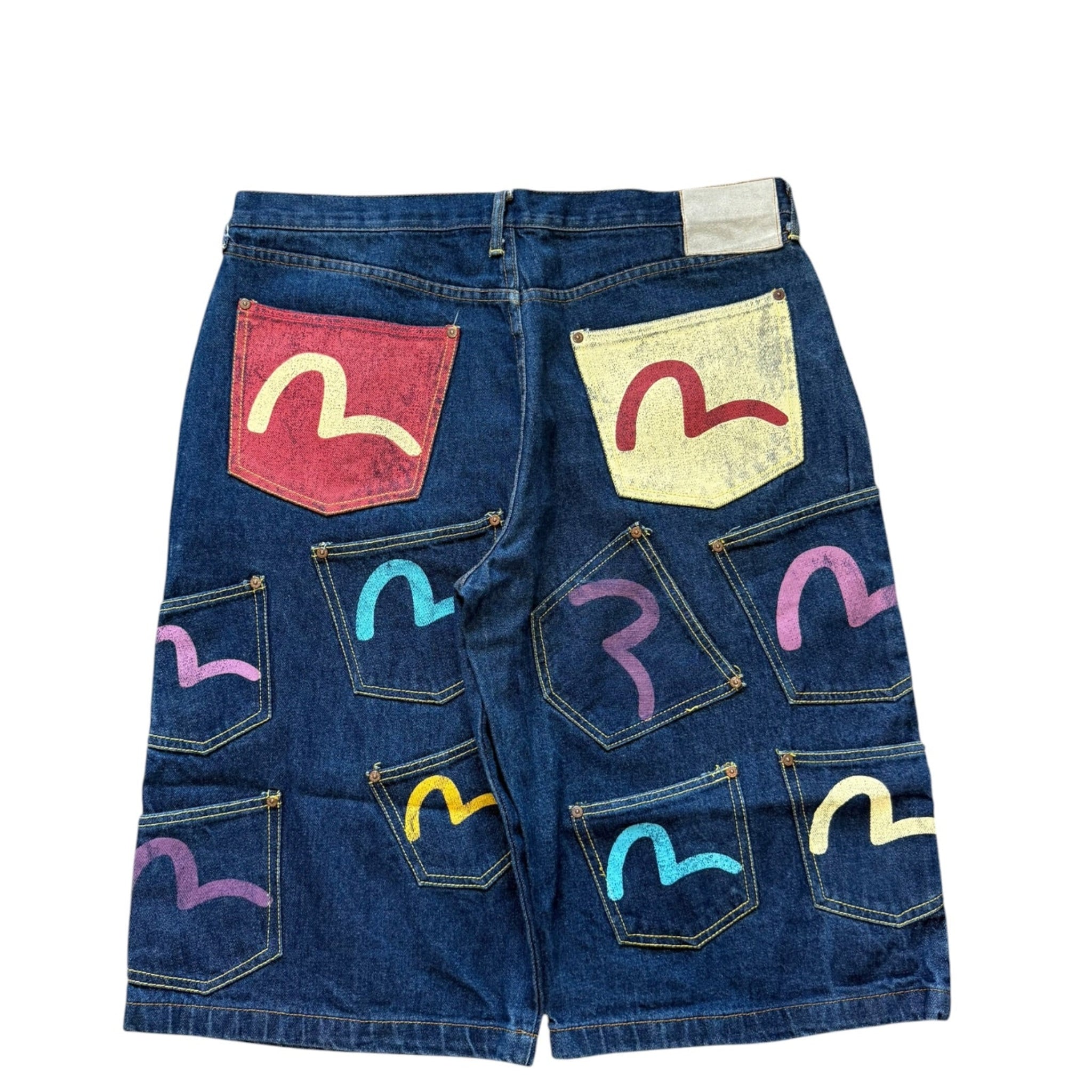 Vintage 2000s Evisu Genes All Over Logo Print Denim Jorts 38W