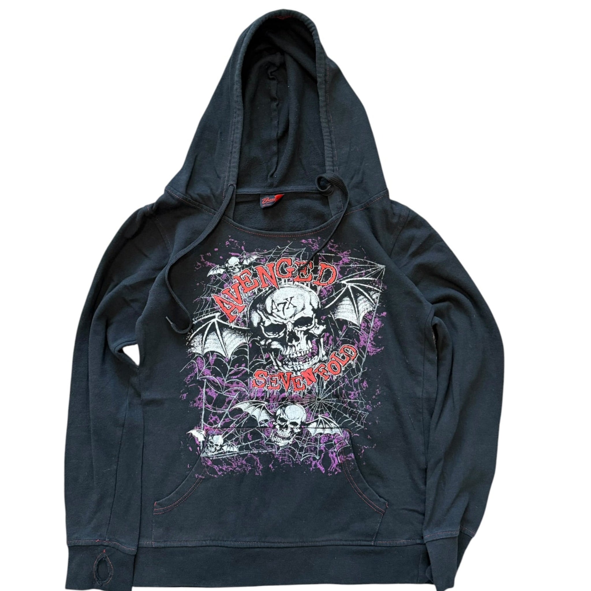 Vintage 2000s Avenged Sevenfold Rock Band Skull Bat Hoodie Sweater Womens Small