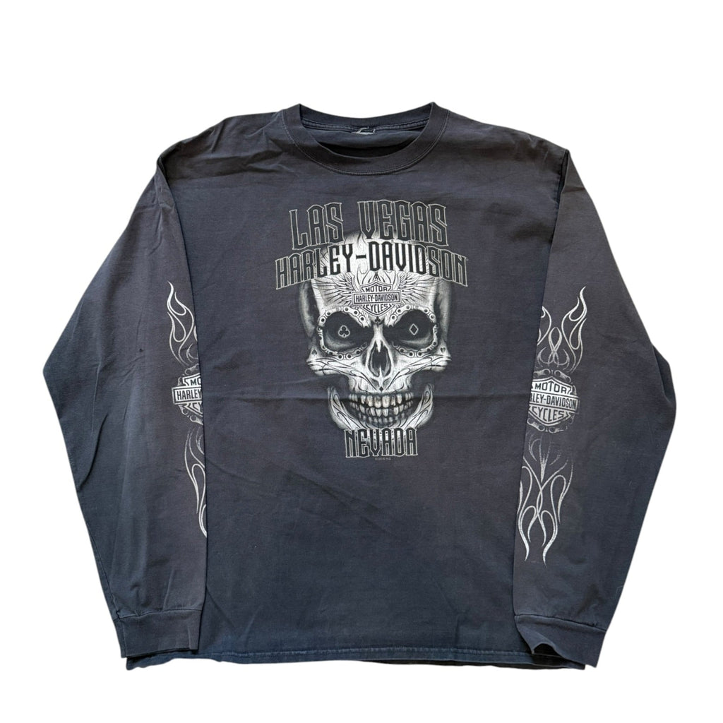 Vintage 2000s Harley Davidson Skull Flame Long Sleeve Shirt LARGE