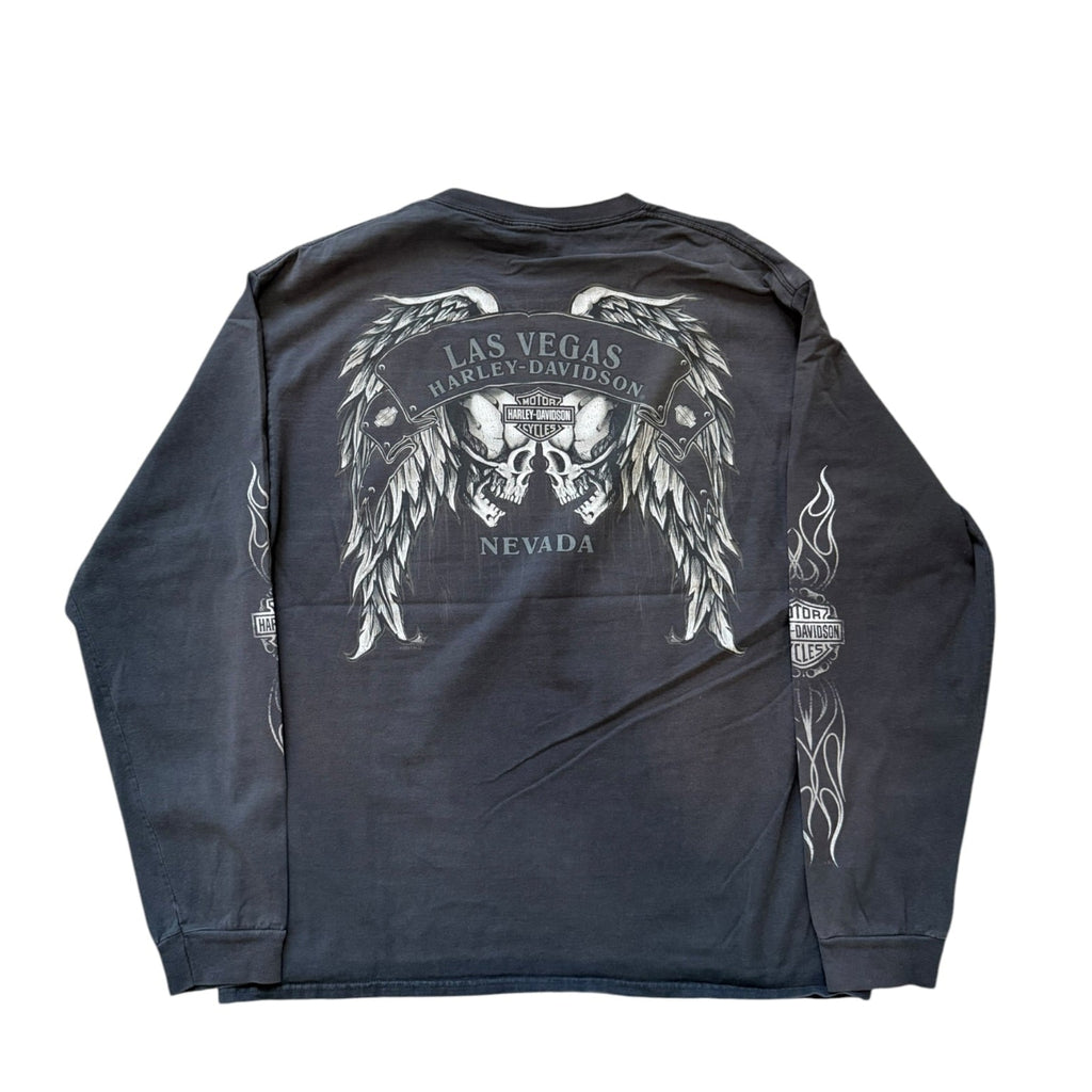 Vintage 2000s Harley Davidson Skull Flame Long Sleeve Shirt LARGE