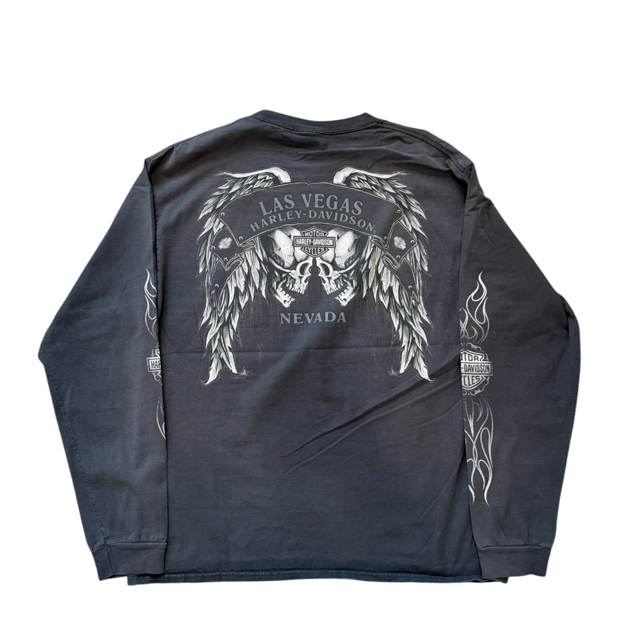 Vintage 2000s Harley Davidson Skull Flame Long Sleeve Shirt LARGE