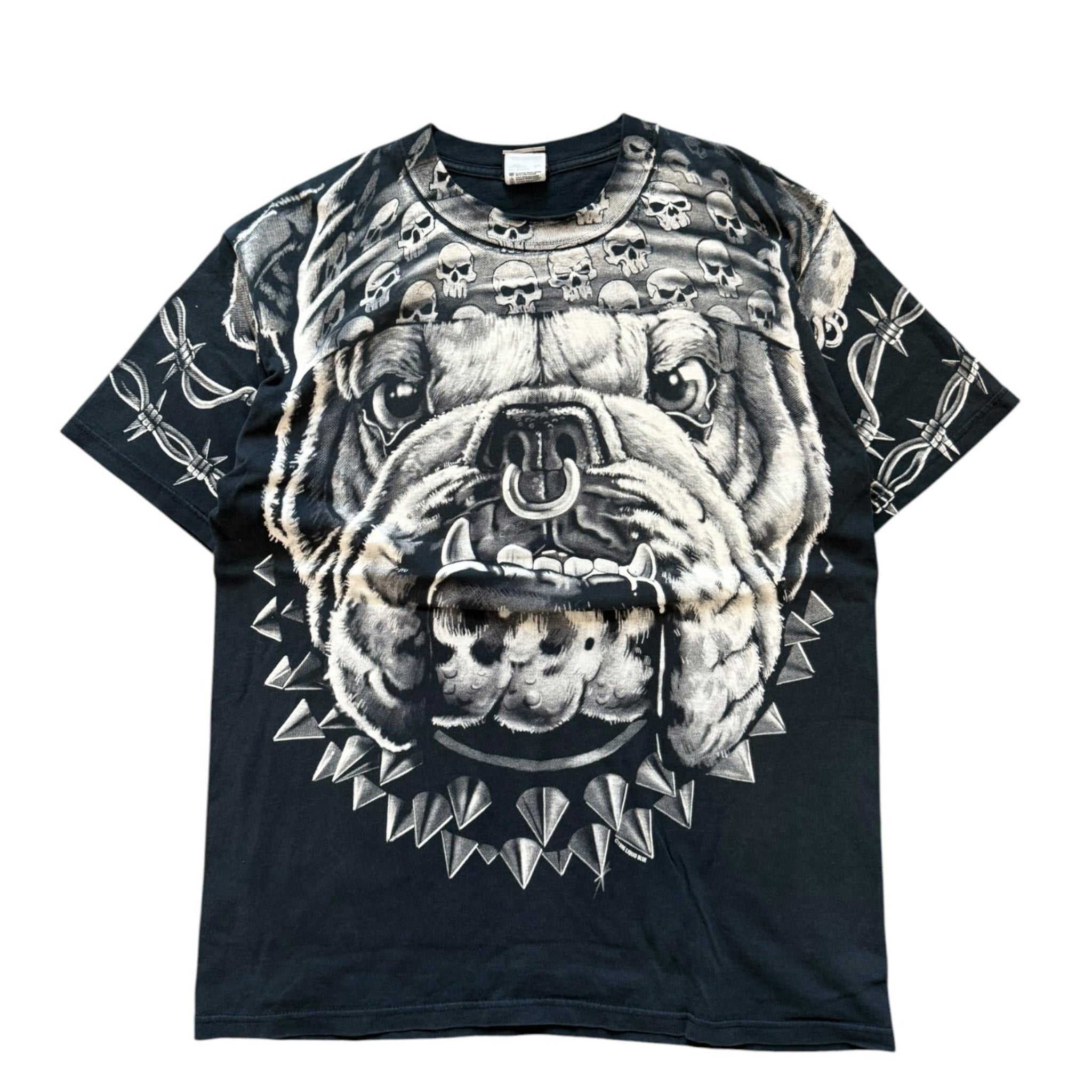 Vintage 2000s Bulldog All Over Print Liquid Blue Shirt LARGE