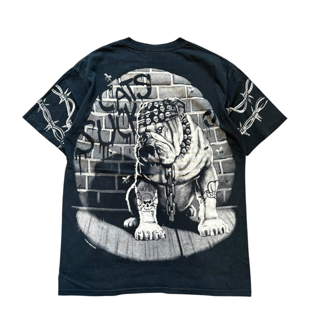Vintage 2000s Bulldog All Over Print Liquid Blue Shirt LARGE