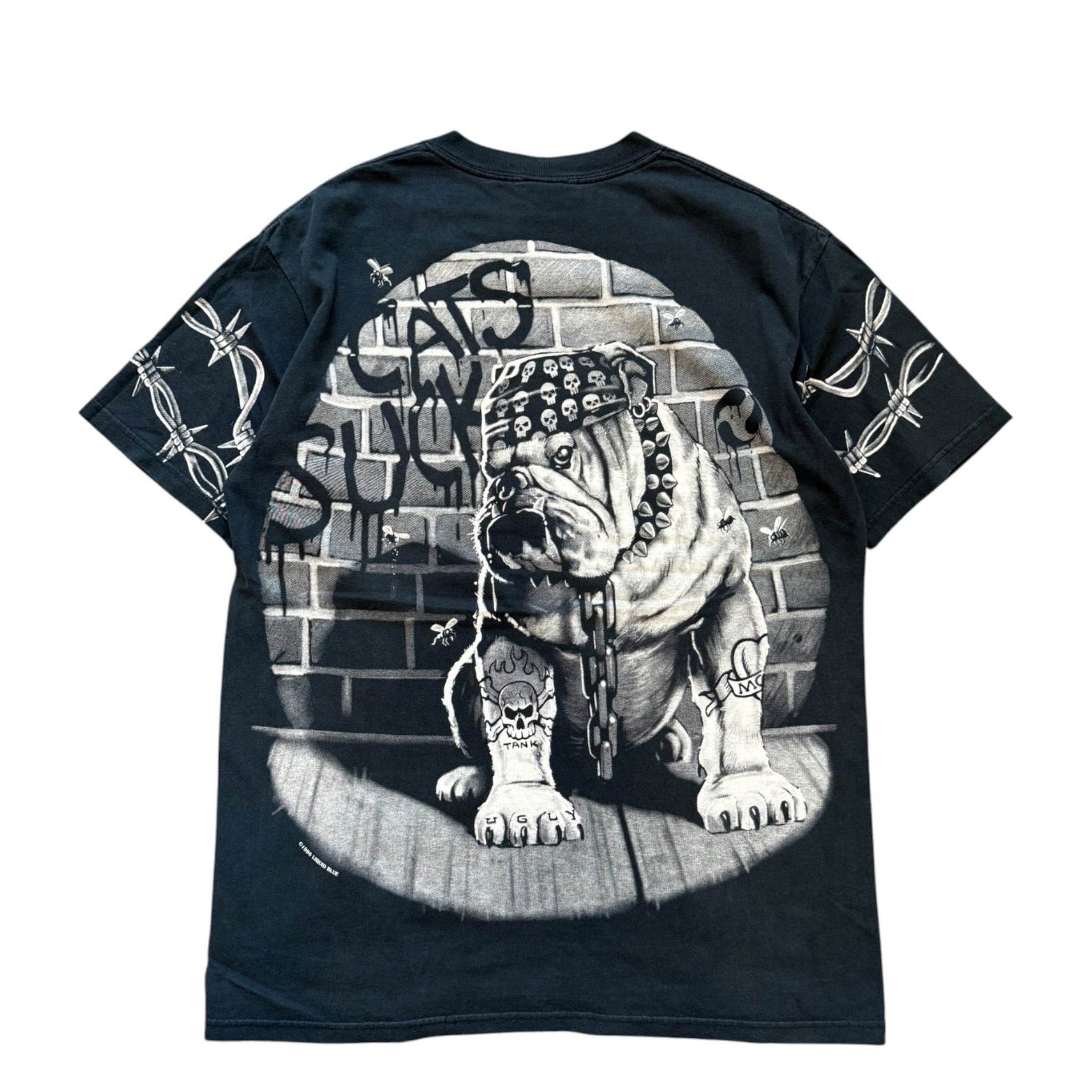 Vintage 2000s Bulldog All Over Print Liquid Blue Shirt LARGE
