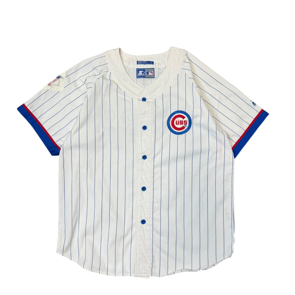 Vintage 1990s Chicago Cubs Pinstripe Starter Baseball White Jersey Large