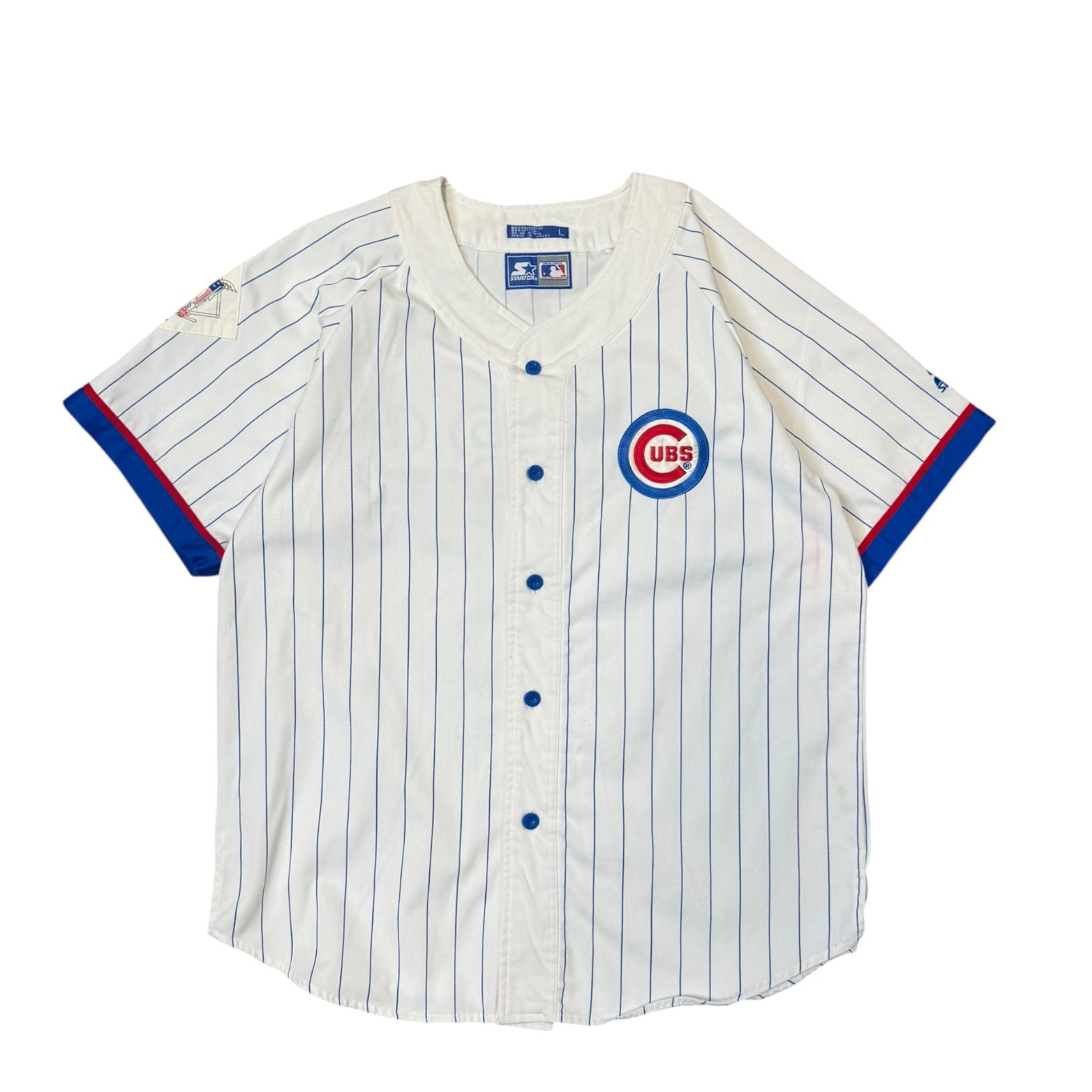 Vintage 1990s Chicago Cubs Pinstripe Starter Baseball White Jersey Large